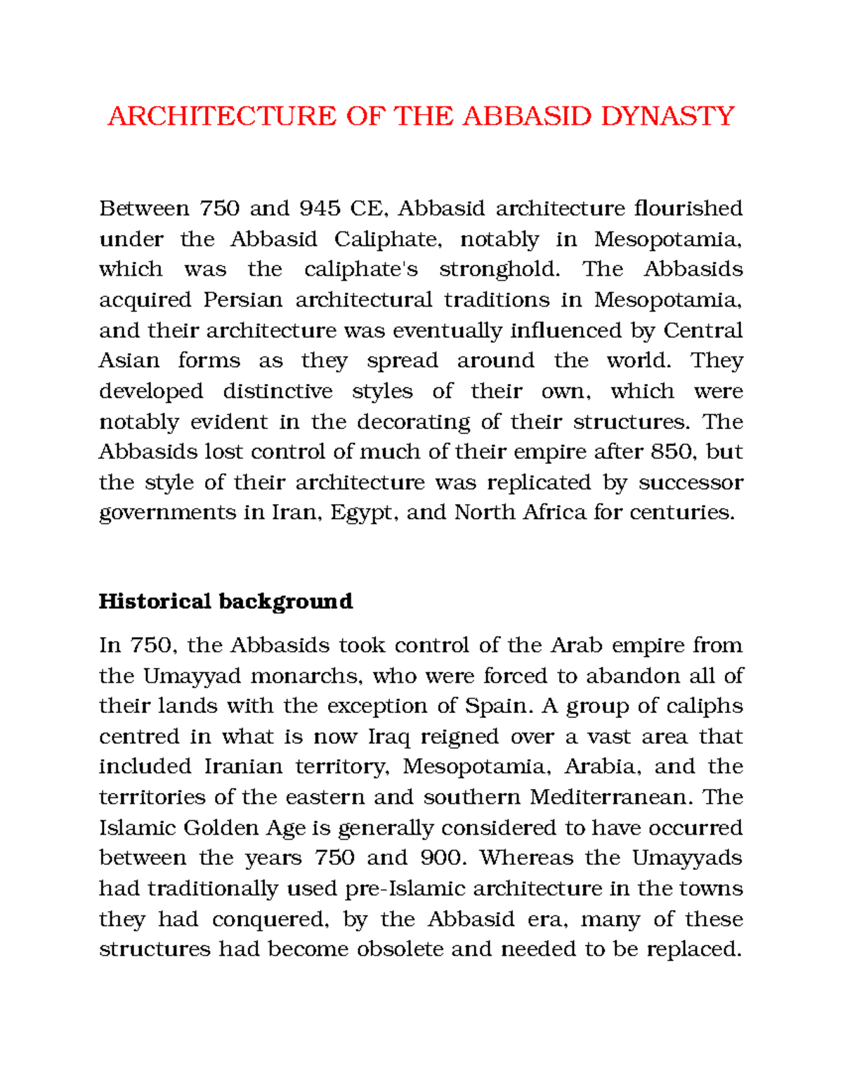 Architecture OF THE Abbasid Dynasty - History of Islamic Culture and ...