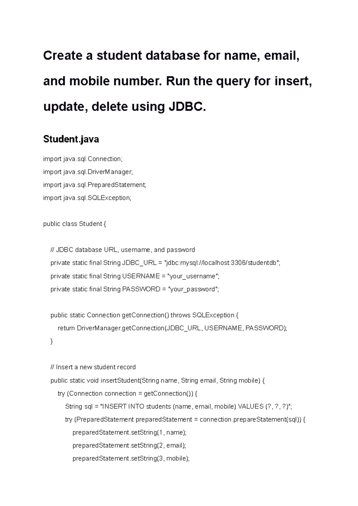Web 5 - Create a student database for name, email, and mobile number ...