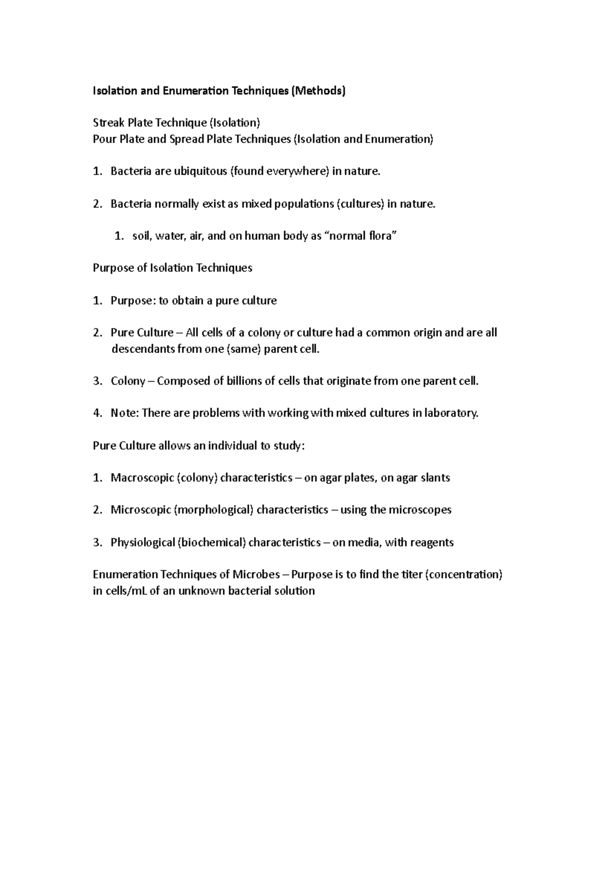 Isolation and Enumeration Techniques - Bacteria normally exist as mixed ...