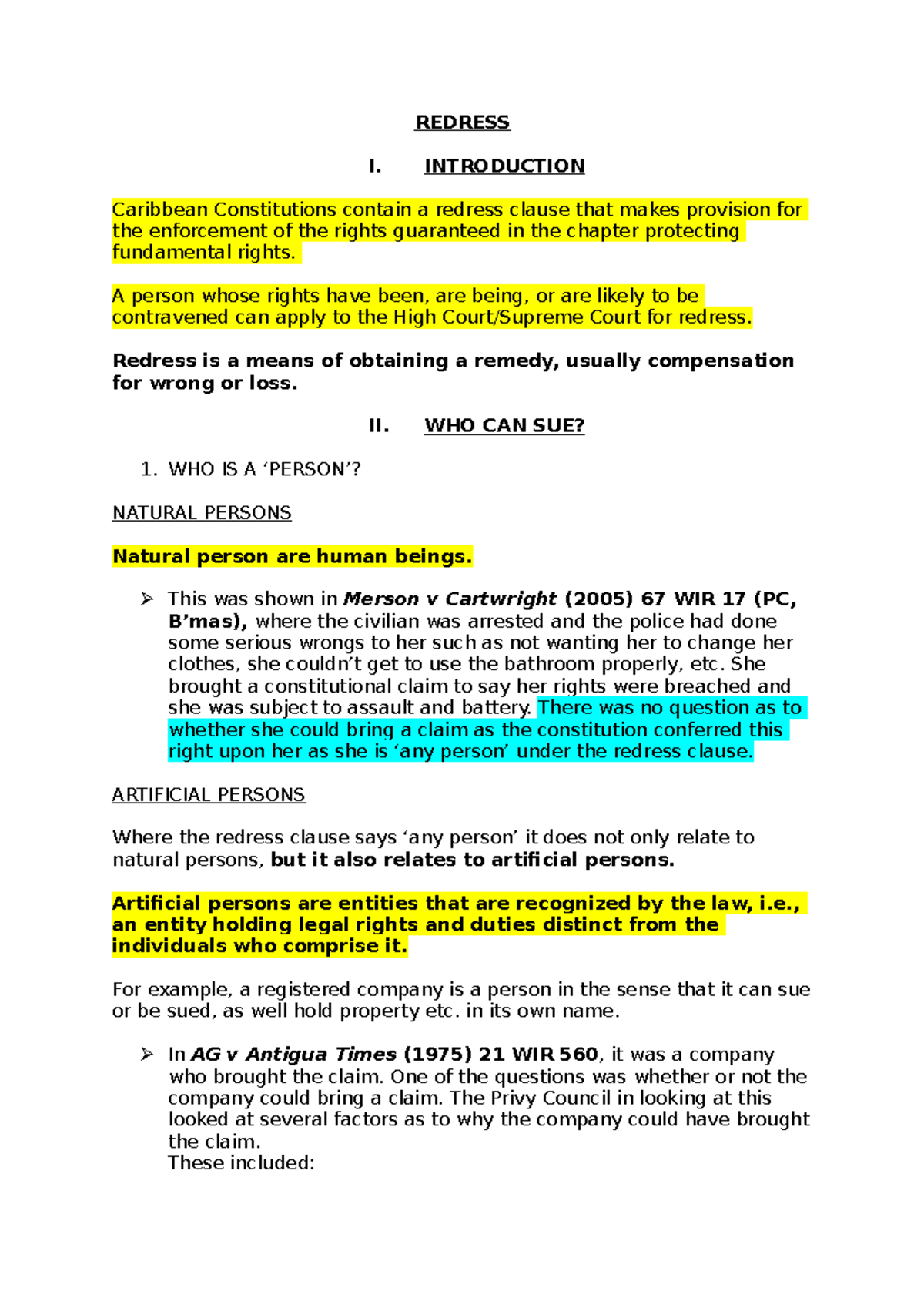 WB 3 - Redress - REDRESS I. INTRODUCTION Caribbean Constitutions ...