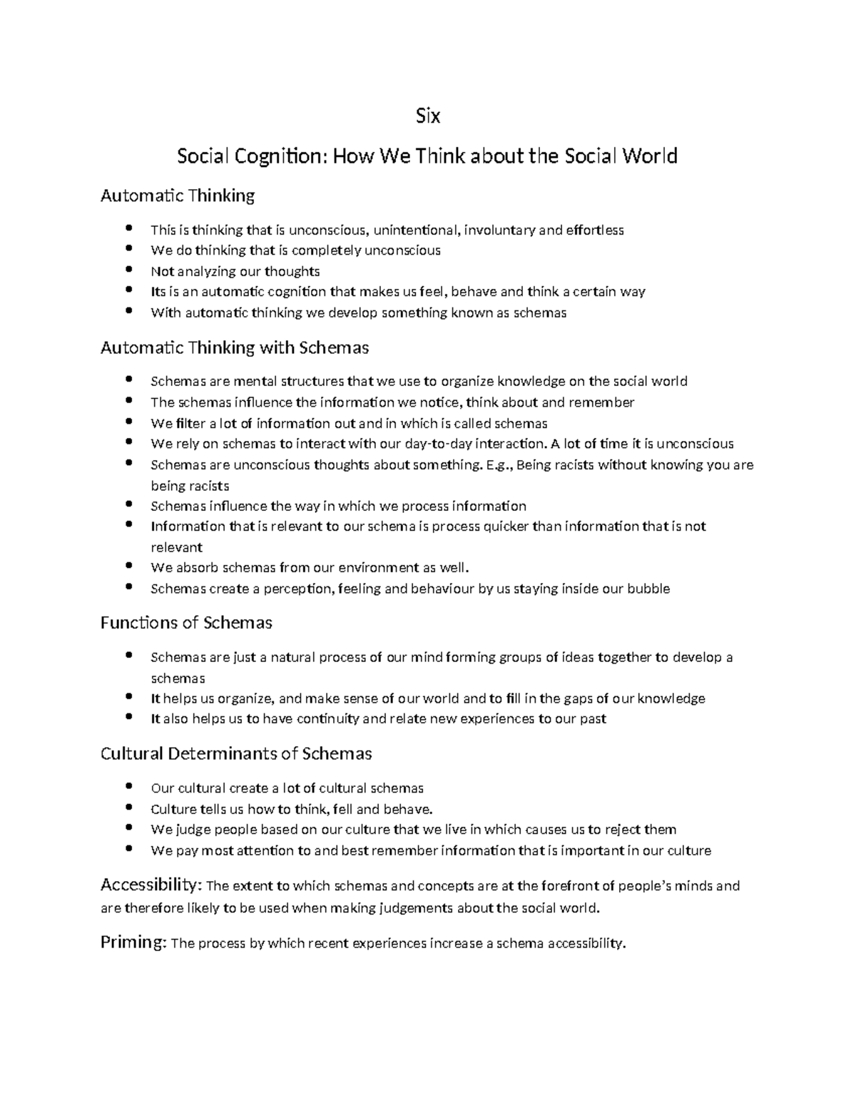 Psychology - Social (Week 2 Notes) - Six Social Cognition: How We Think ...