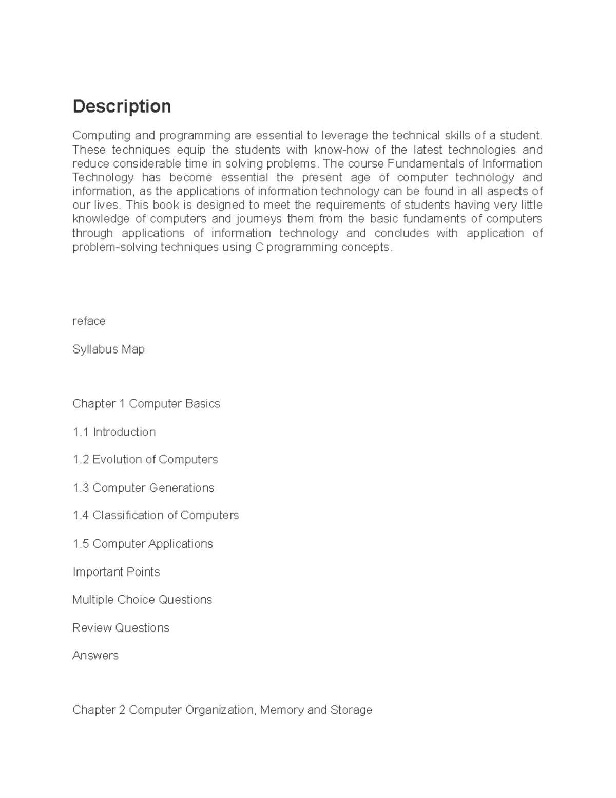 Syllabus.IT fundamentals - Description Computing and programming are ...
