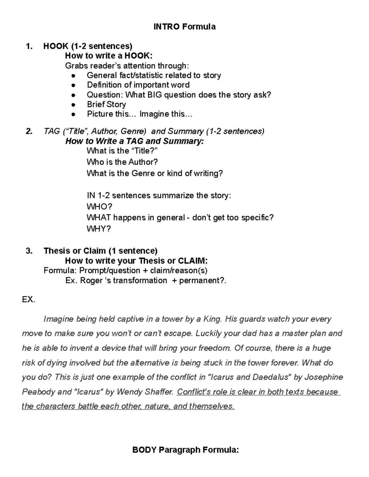 TDA Formulas - Honors English help with tdas - INTRO Formula HOOK (1-2 ...