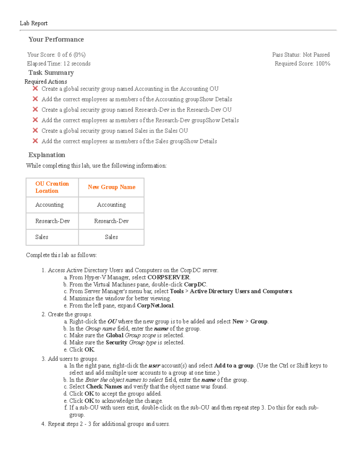 6 5 14 Testout Lab Pass Status Not Passed Required Score 100 Lab