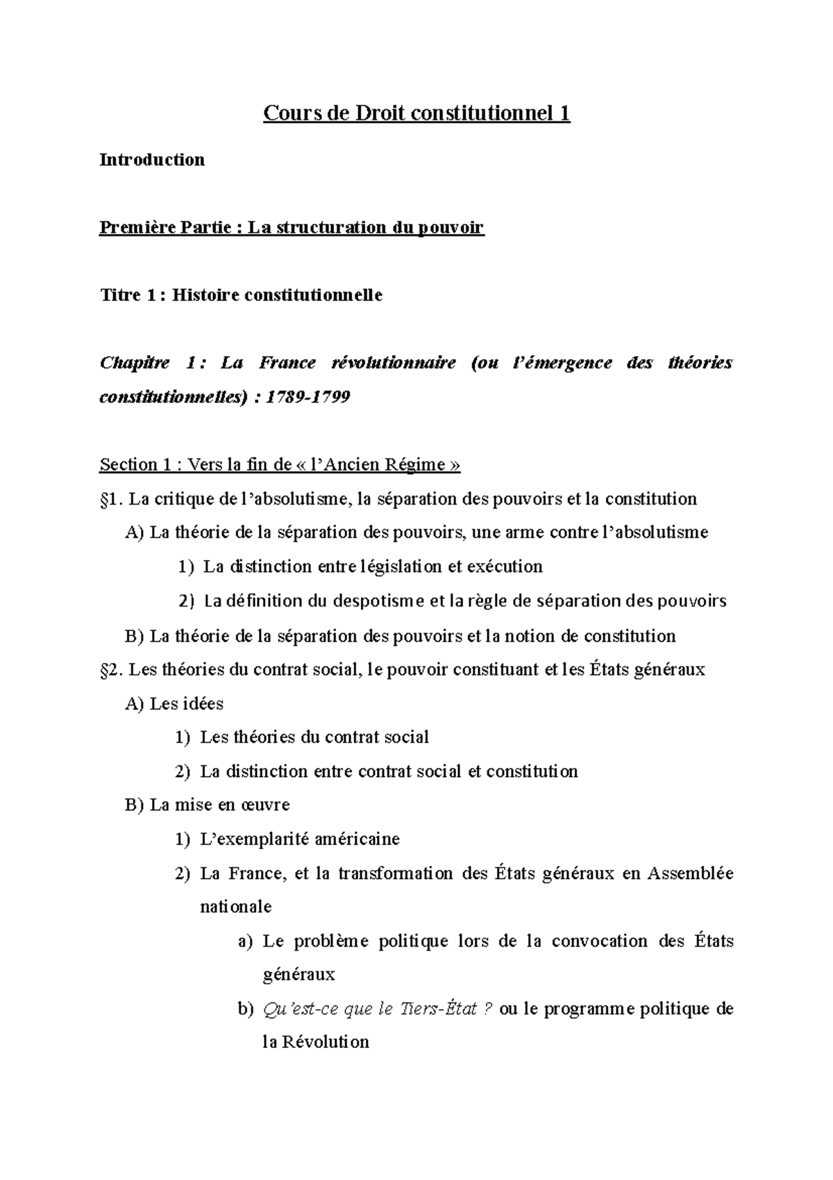 Plan DC 1 - Plan Du Cour - Cours De Droit Constitutionnel 1 ...