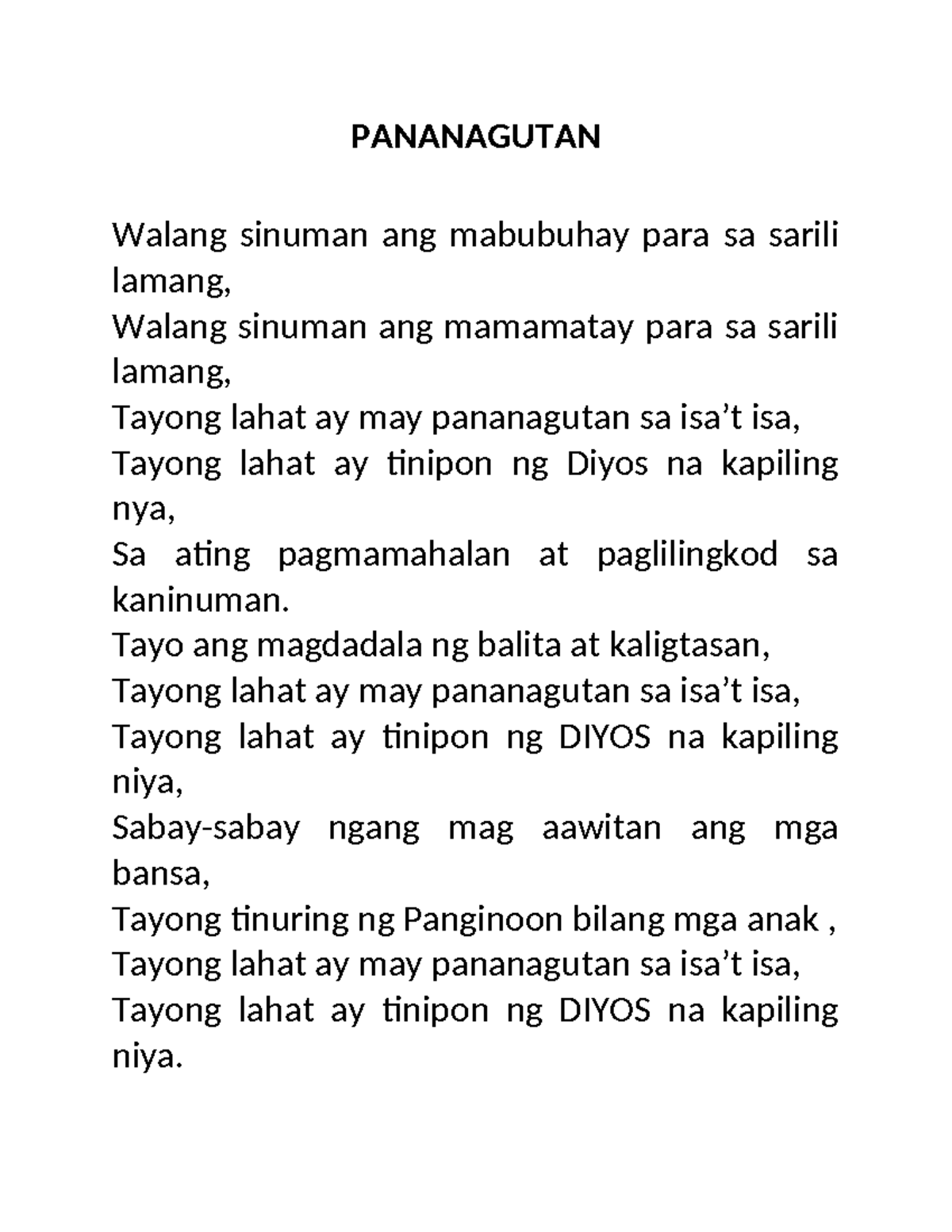 Pananagutan - information - PANANAGUTAN Walang sinuman ang mabubuhay ...