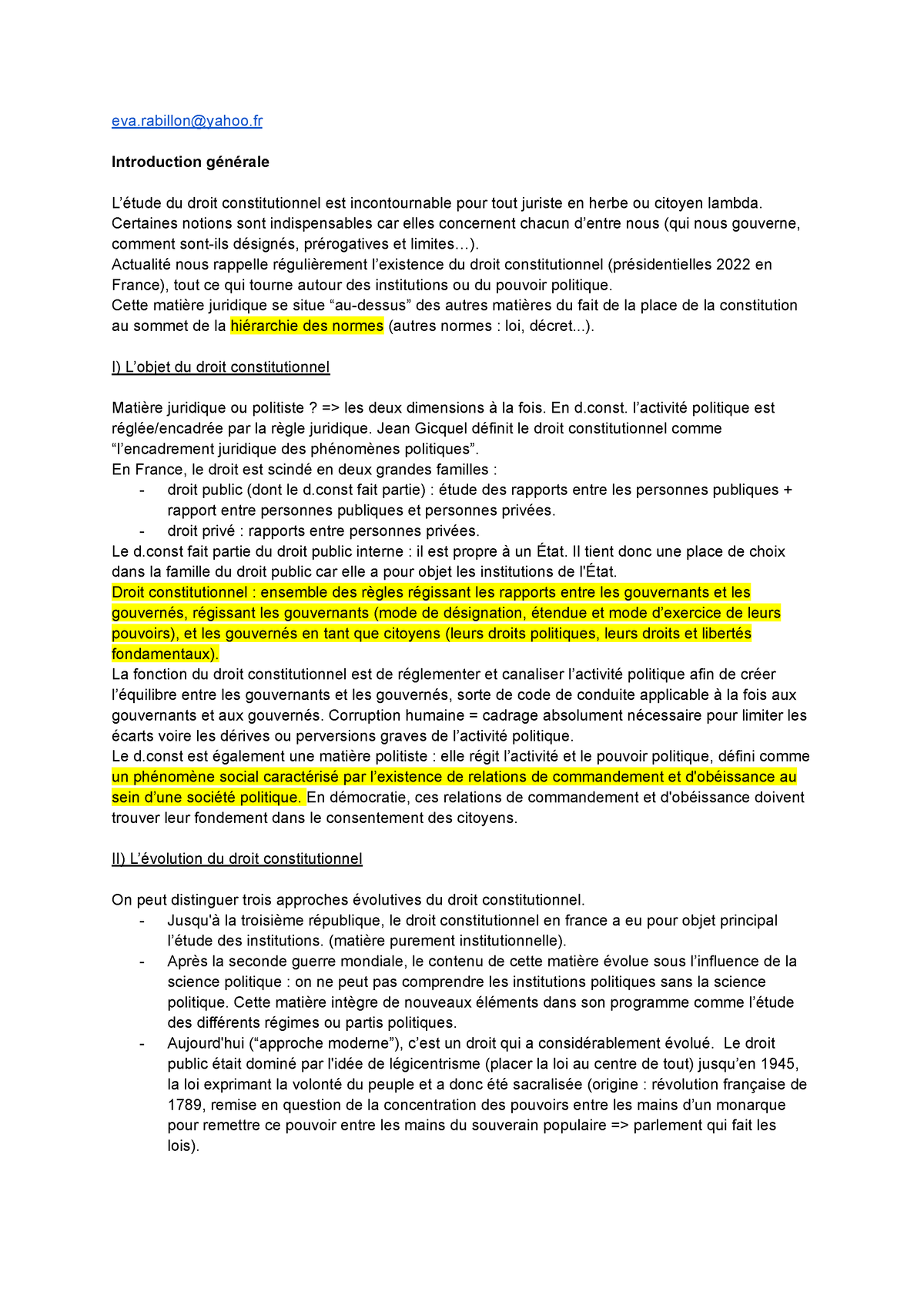 Droit Constitutionnel L1 -S1 - Eva@yahoo Introduction Générale L’étude ...