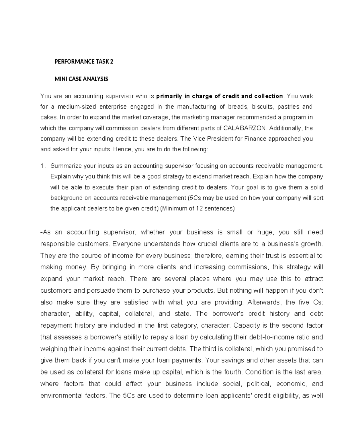 Performance+TASK+2-+MINI+CASE+ Analysis - PERFORMANCE TASK 2 MINI CASE ...