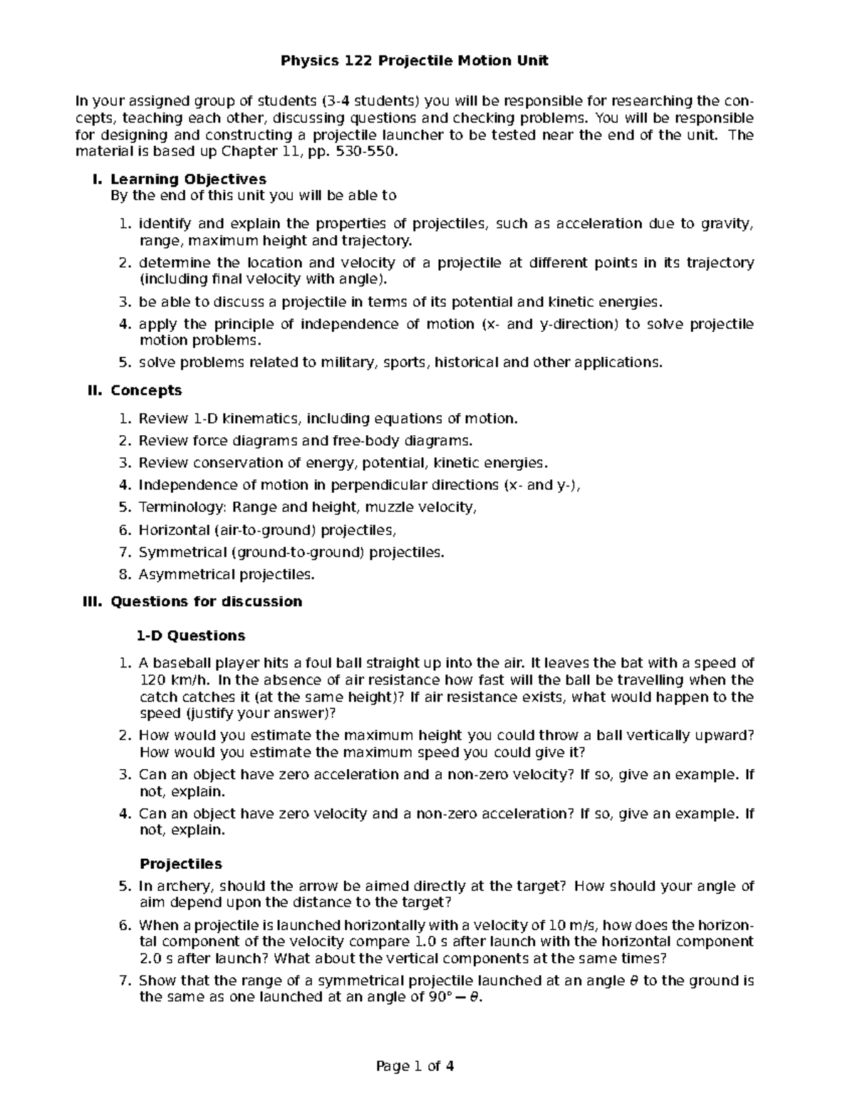 Projectiles questions and answers grade 12 - Physics 122 Projectile ...