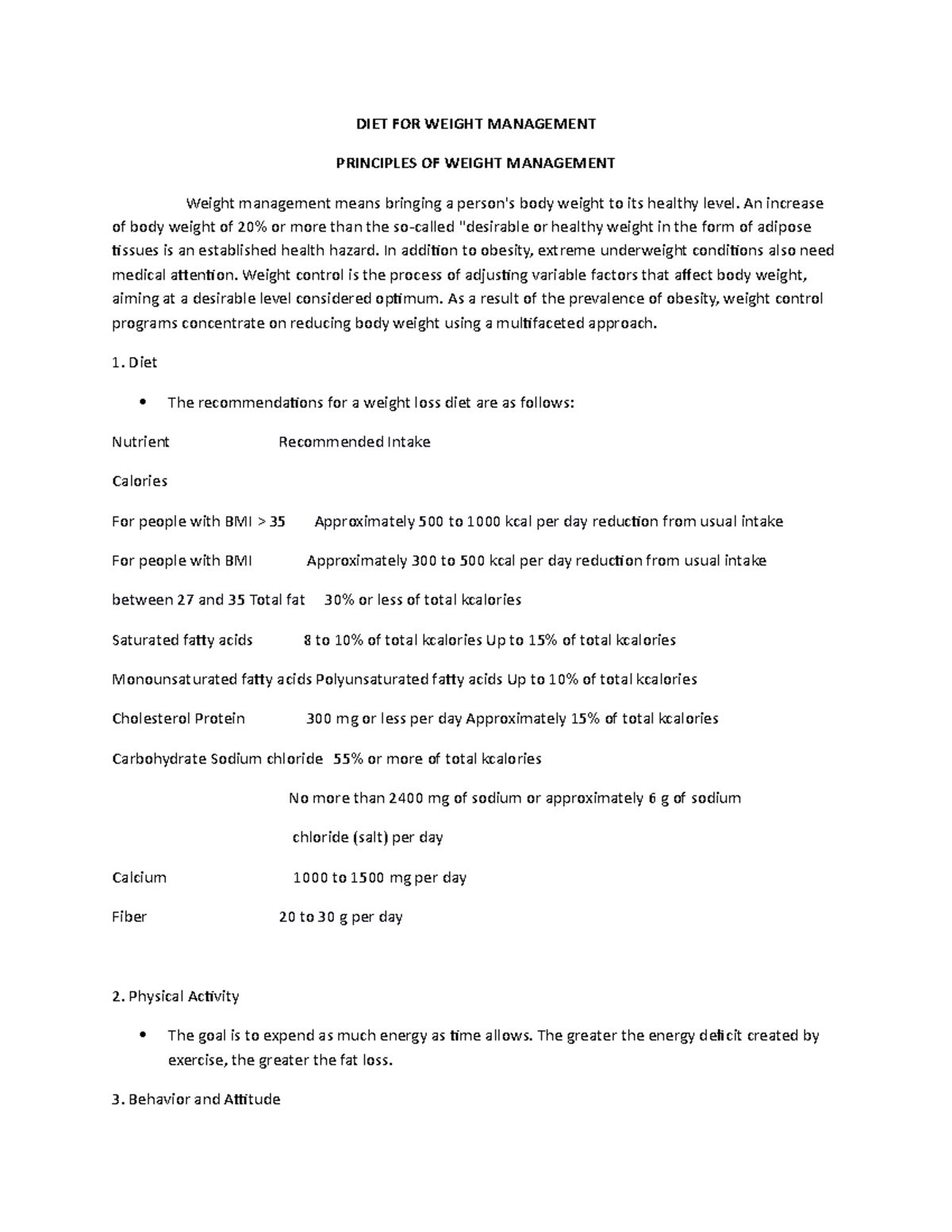 Classification of Diets - DIET FOR WEIGHT MANAGEMENT PRINCIPLES OF ...