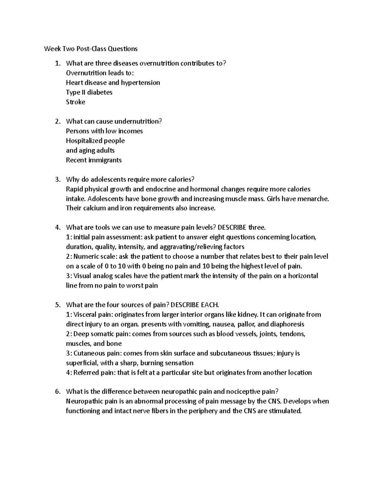 NR 302 Week Two Post Class Questions - Week Two Post-Class Questions ...