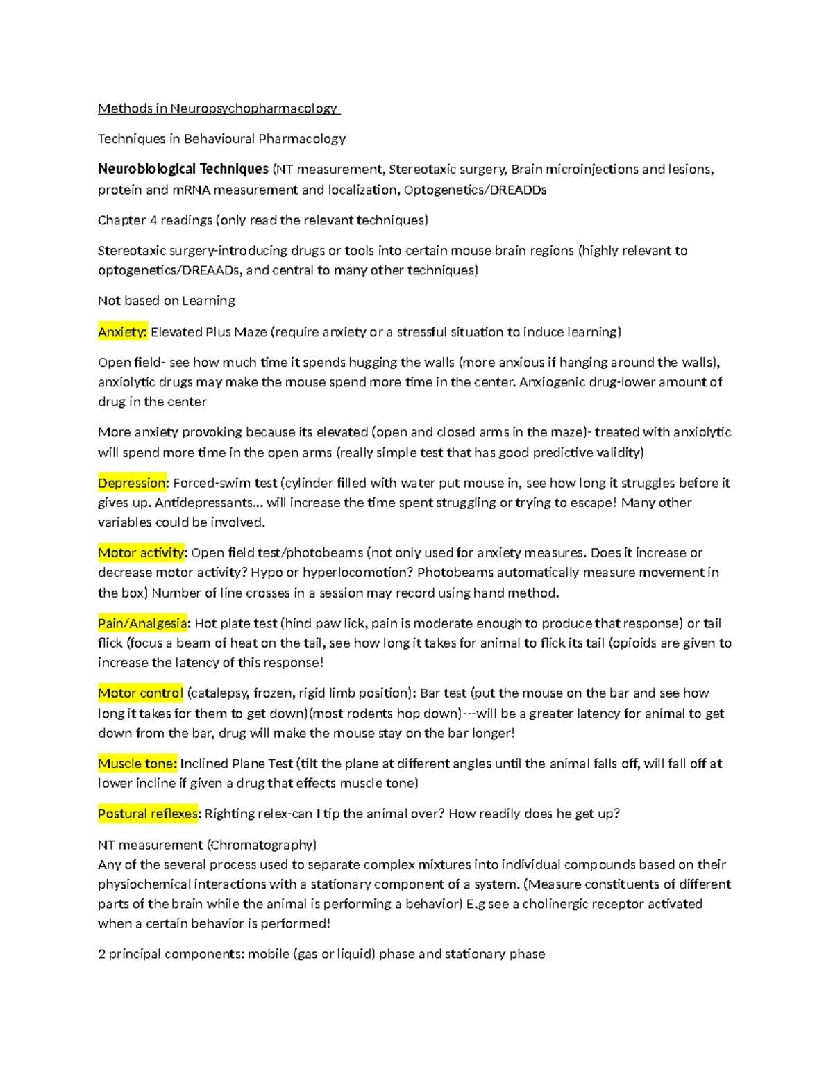 Midterm 2 notes to practicw - Methods in Neuropsychopharmacology ...