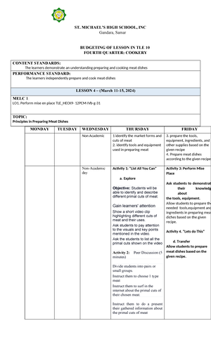 Q4 HE Cookery 10 Week4 - W Learning Area TLE – Cookery Grade Level 10 ...