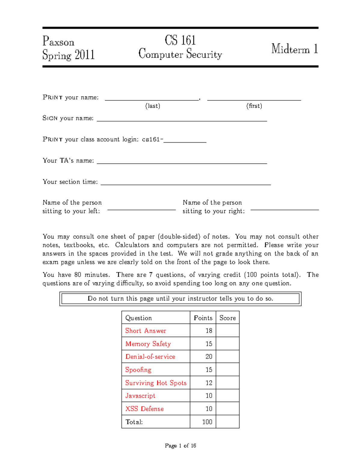 Midterm 1-solution - abc - Paxson Spring 2011 CS 161 Computer Security ...