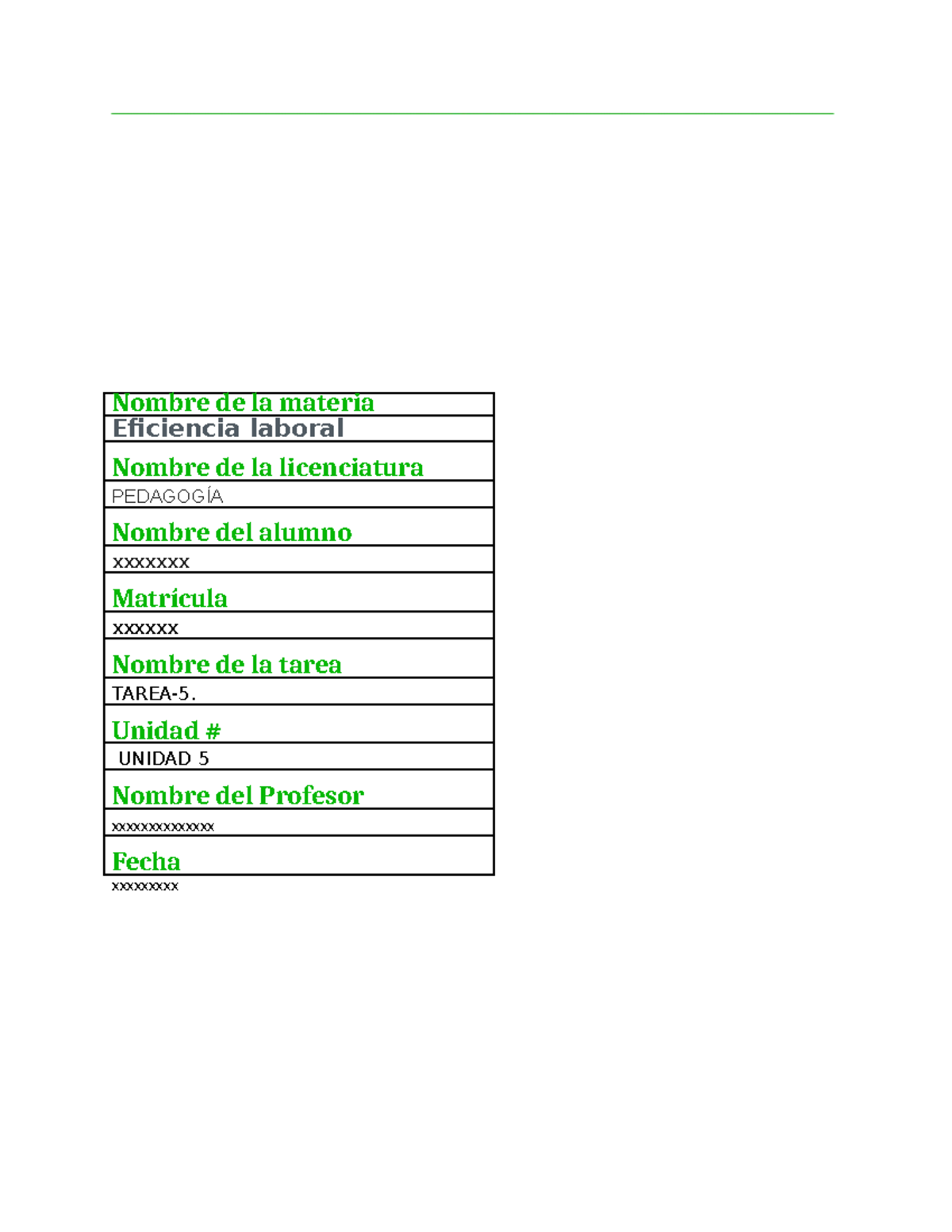 Eficiencia Laboral Tarea 5 Subir - Nombre De La Materia Eficiencia ...