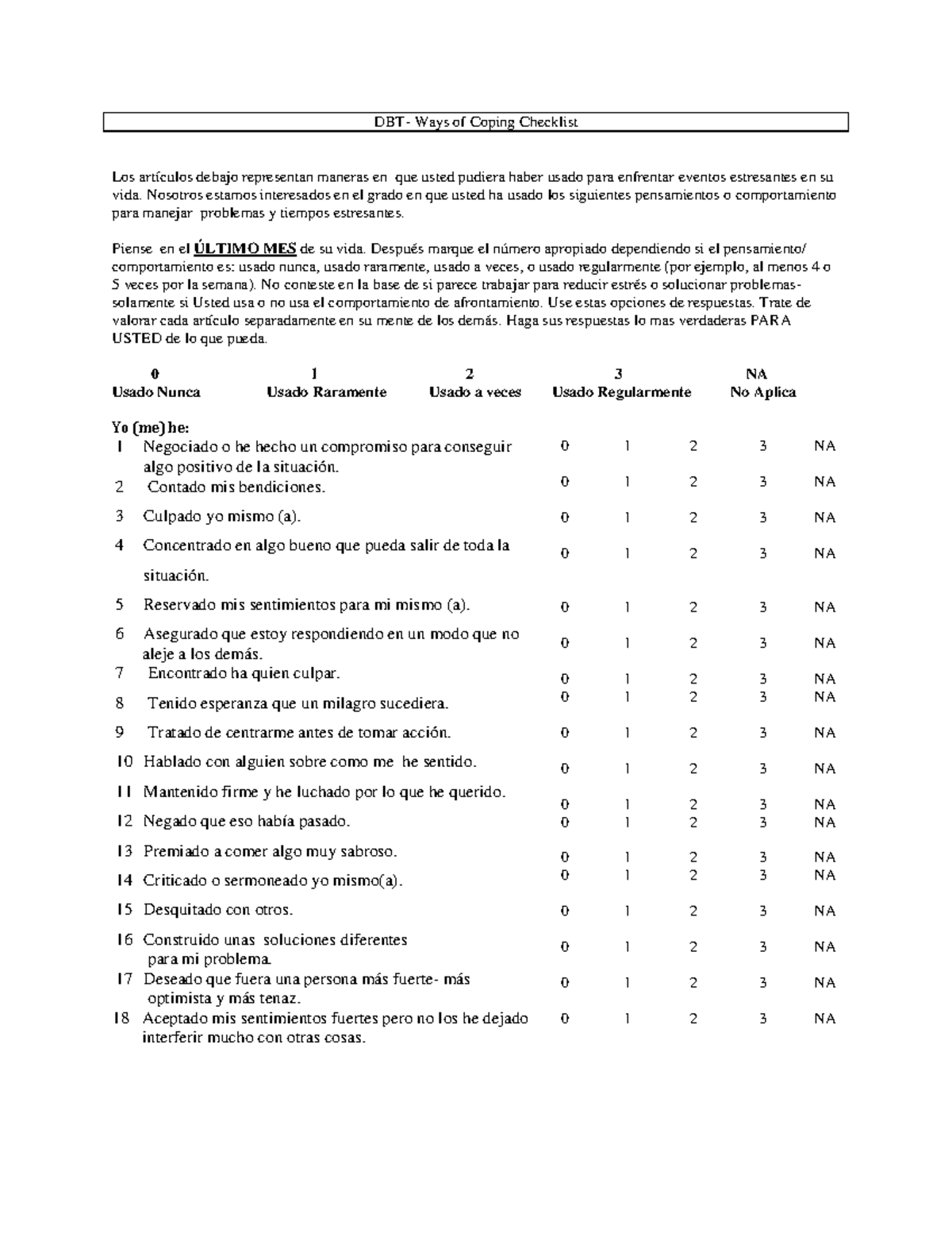 Dbtwccl spanish cuestionario dbt ways of coping checklist los