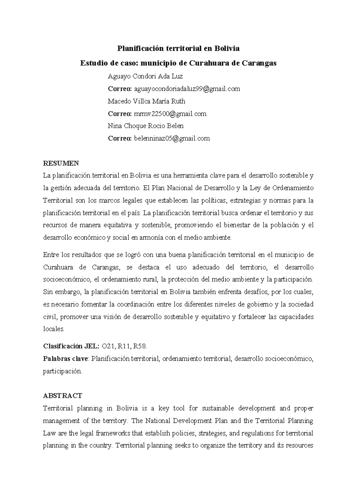 Planificación territorial en Bolivia - El Plan Nacional de Desarrollo y ...