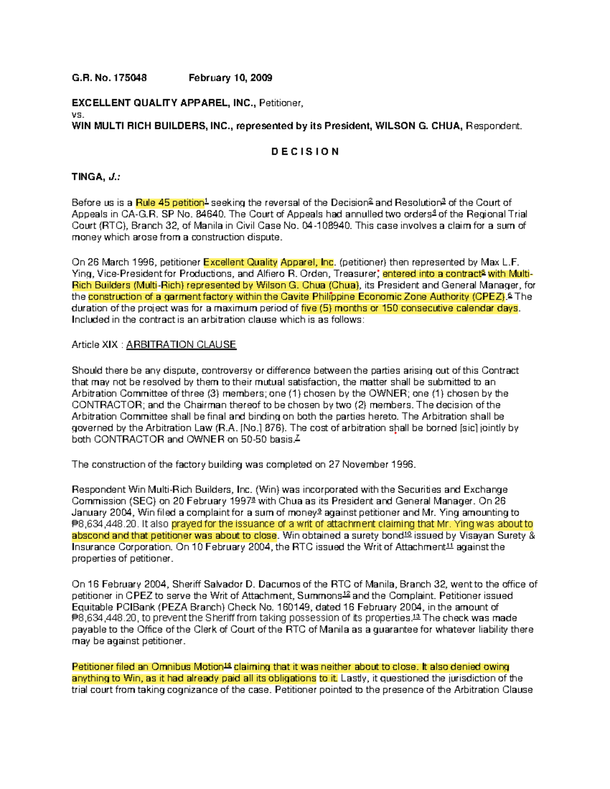 46 cases digest G. No. 175048 February 10, 2009 EXCELLENT QUALITY