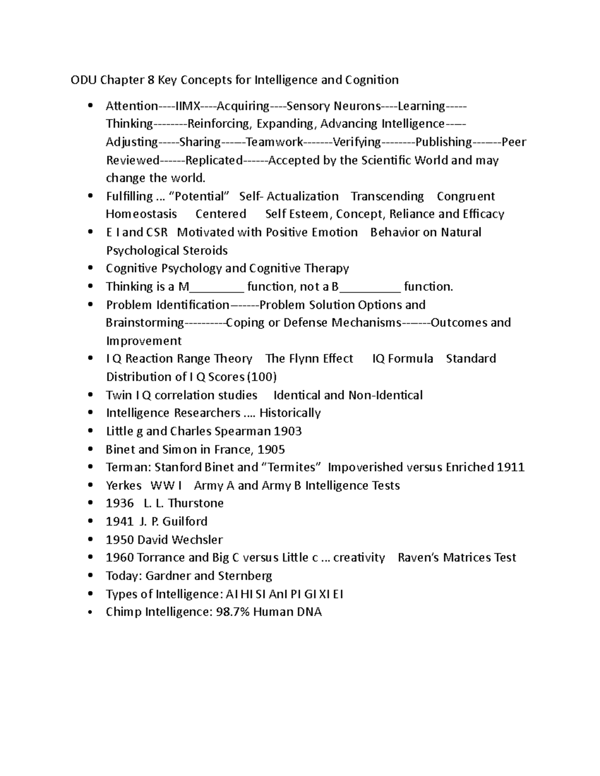 ODU Chapter 8 Key Concepts for Intelligence and Cognition Fulfilling