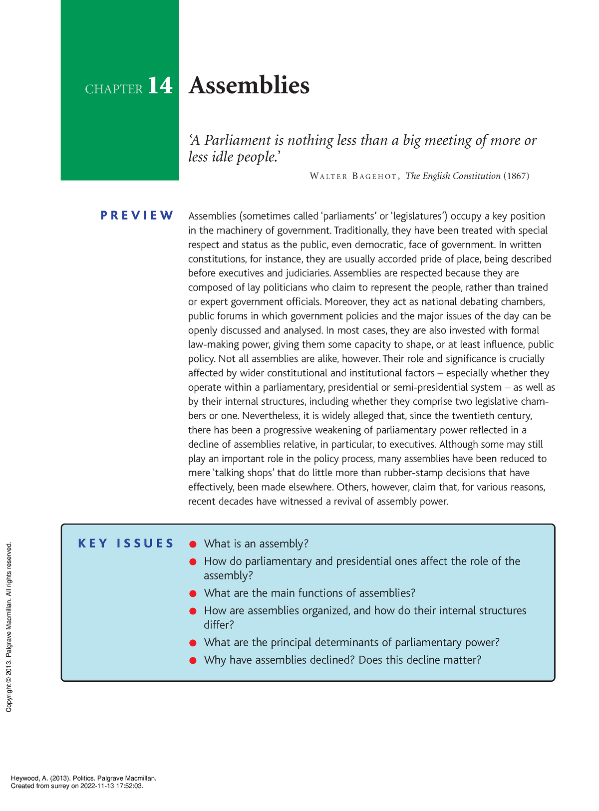 Politics - ( Chapter 14 Assemblies) - CHAPTER 14 Assemblies ‘A