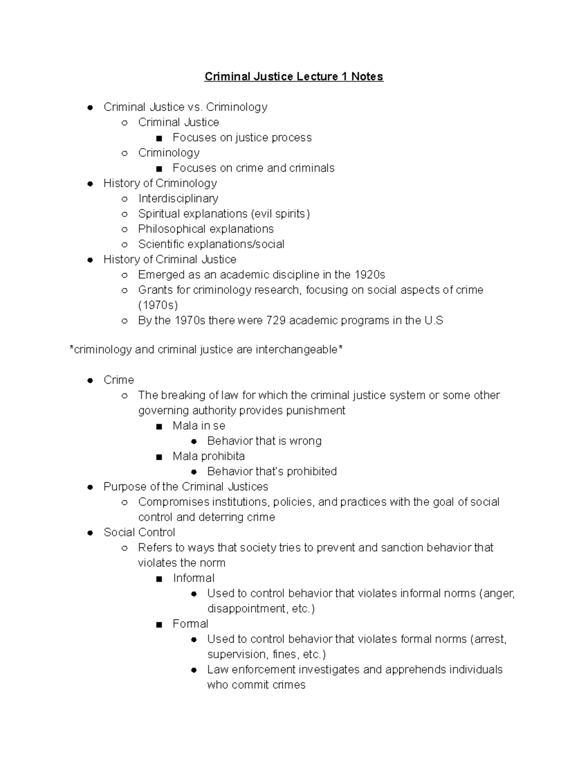 Criminal Justice Lecture 1 And 2 Notes - Criminal Justice Lecture 1 ...