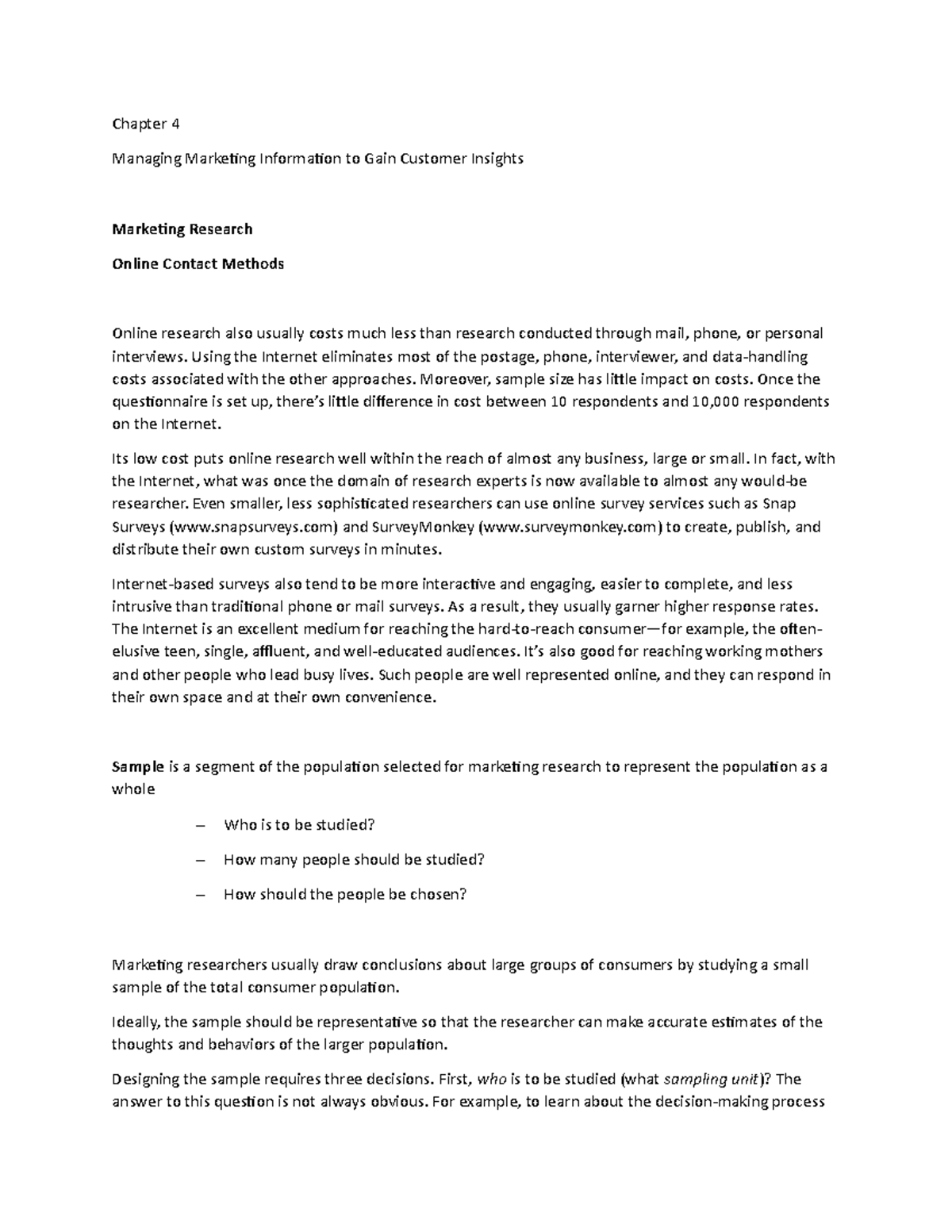 Chapter 4i - Lecture notes 4 - Chapter 4 Managing Marketing Information ...