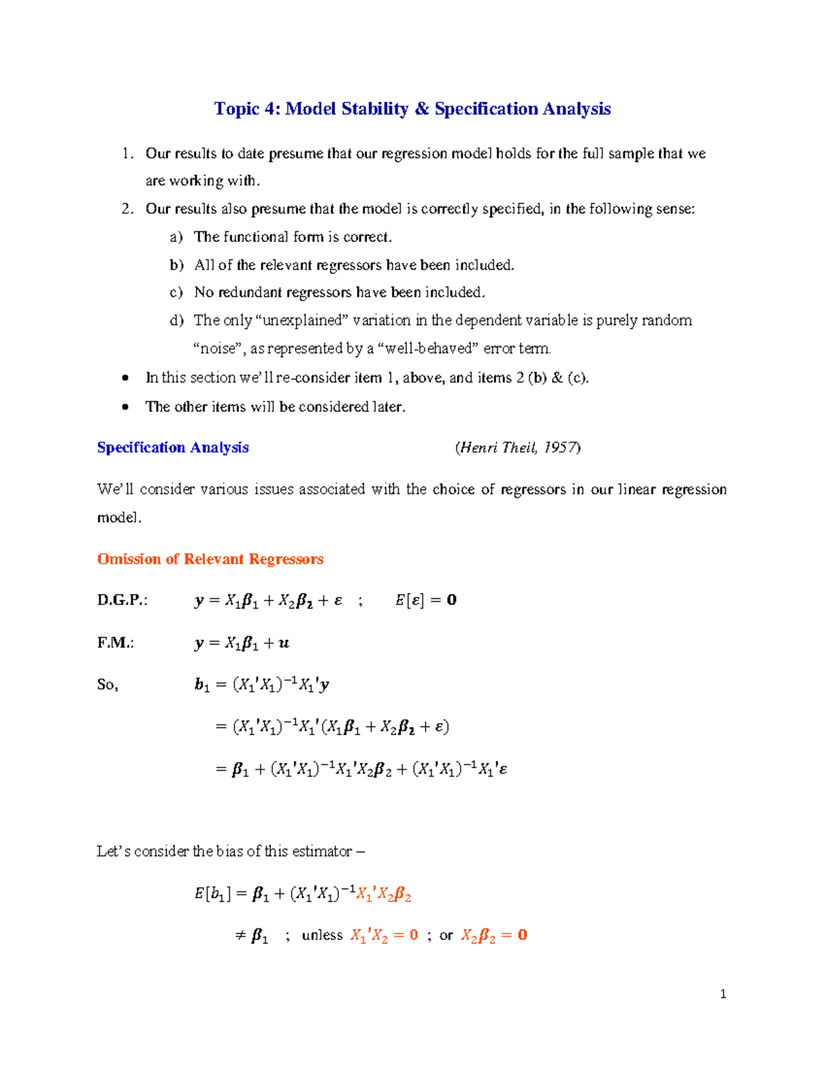 Topic 4 Seminar In Econometrics Detailed Lecture Notes Topic 4