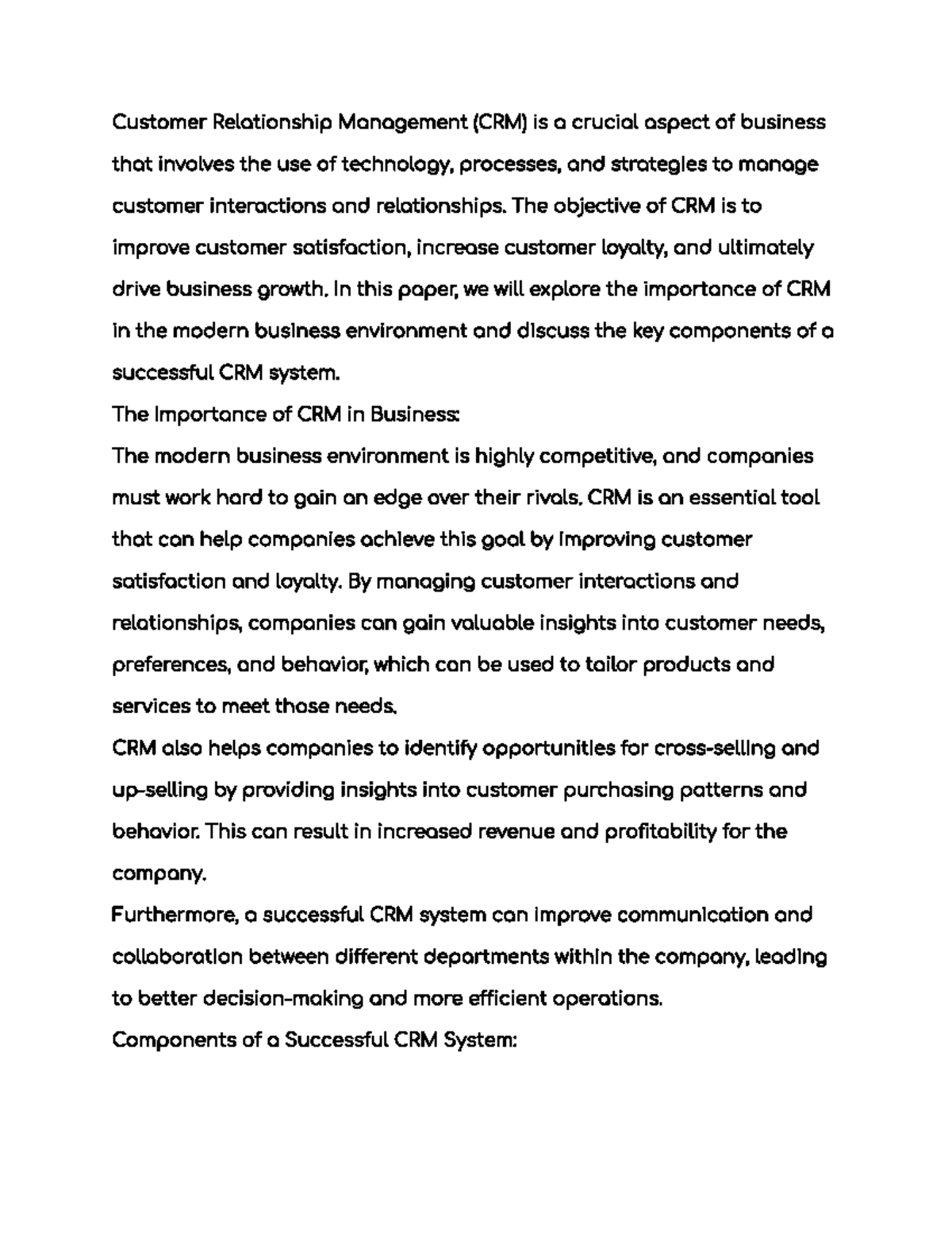 Crm - these notes talk about CRM - BUSN 1010 - Studocu