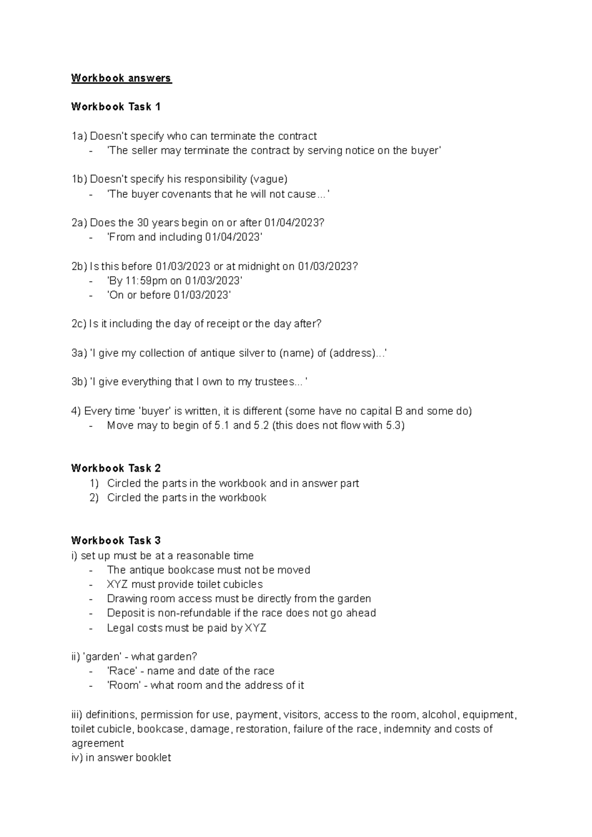 Workbook answers - Workbook answers Workbook Task 1 1a) Doesn’t specify ...