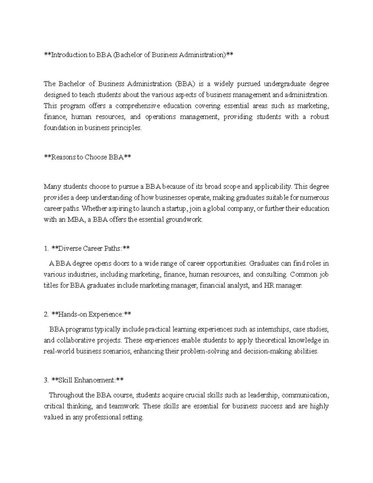 Introduction to BBA - This program offers a comprehensive education ...