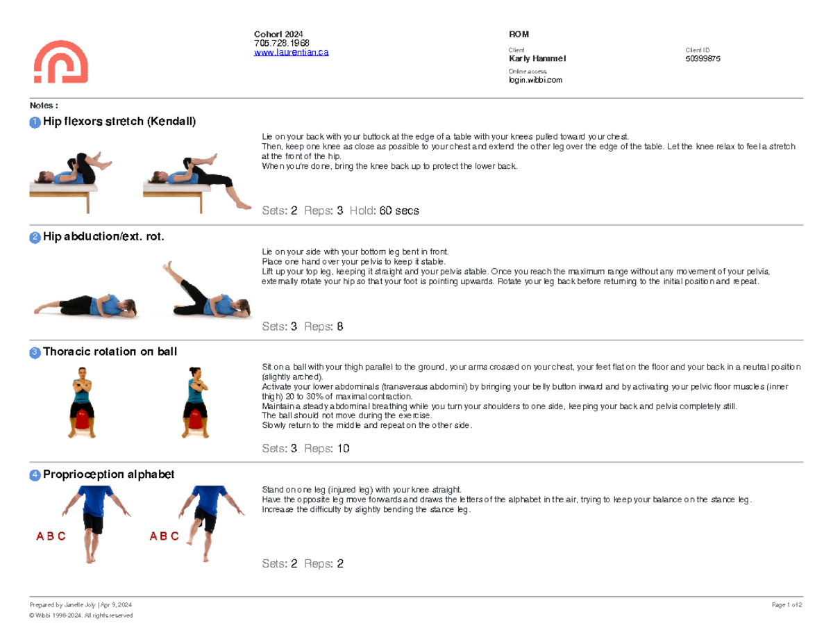 ROM - Range of motion for ACL sprains - Notes : 1 Hip flexors stretch ...