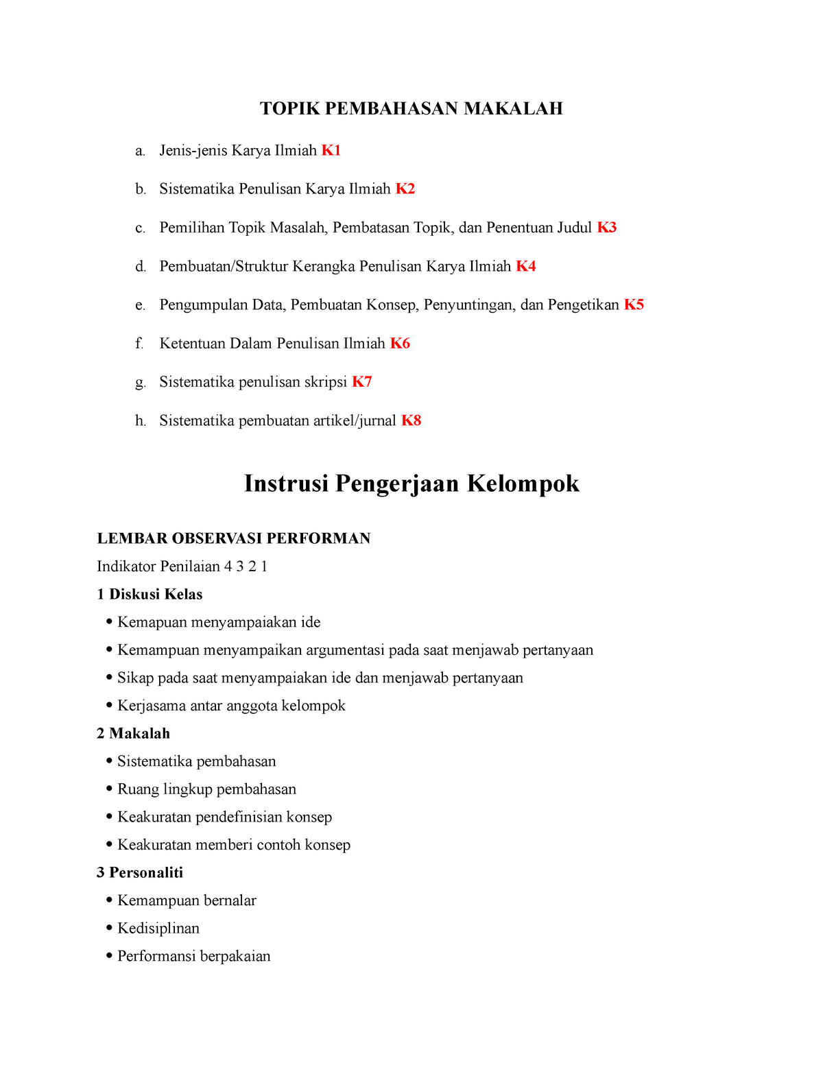 Makalah Penulisan Karya Tulis Ilmiah - TOPIK PEMBAHASAN MAKALAH A ...