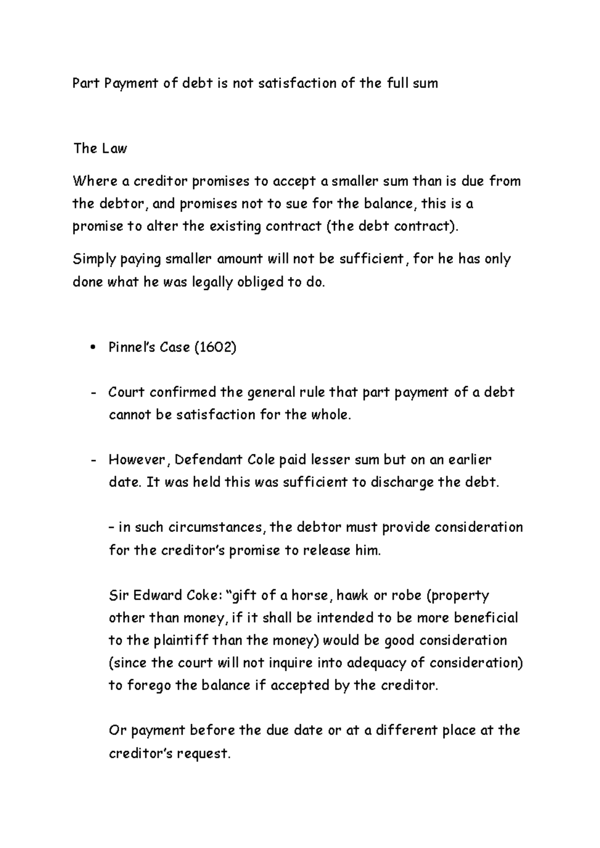 Promissory Estoppel - Part Payment of debt is not satisfaction of the ...