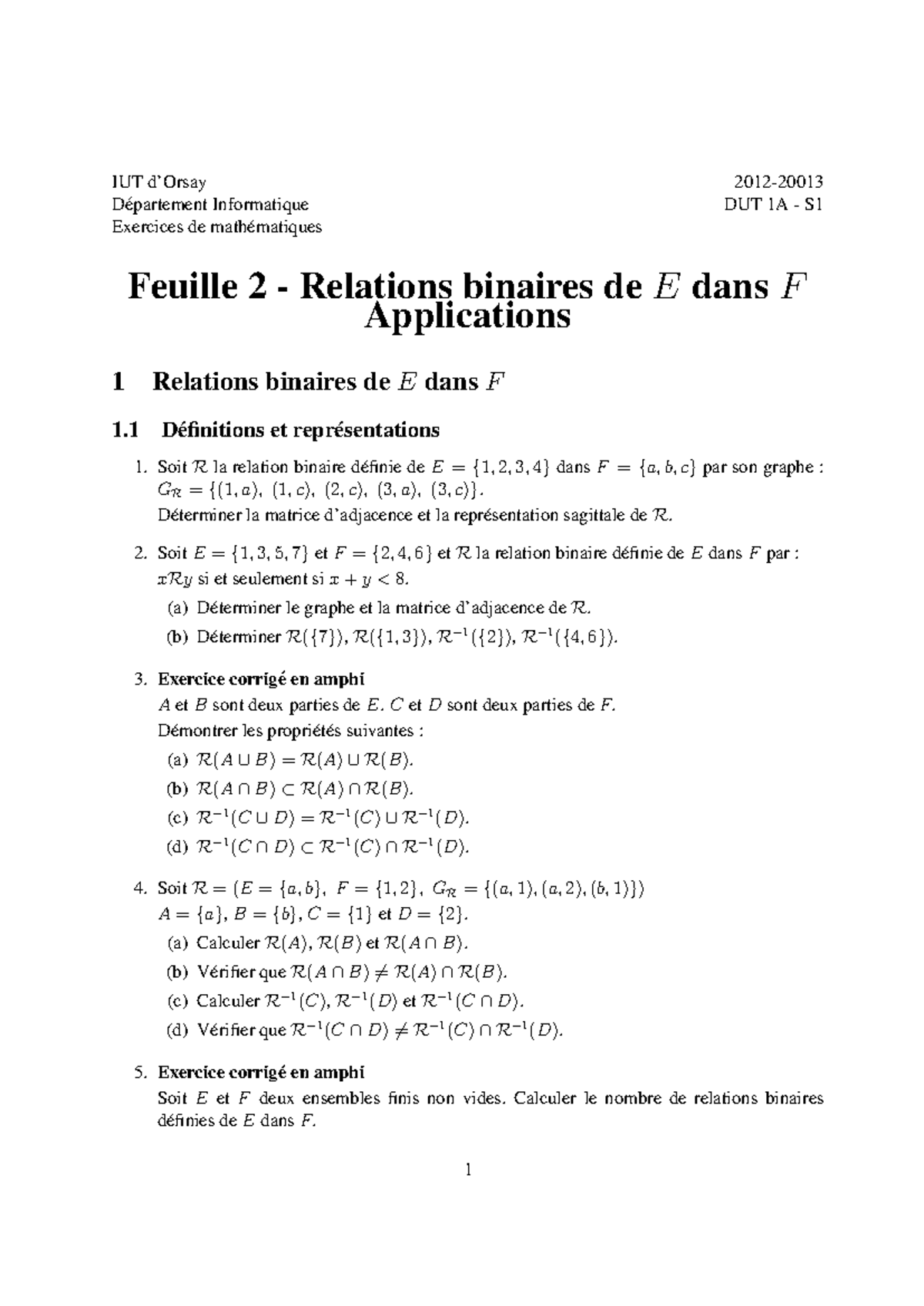 Feuille 2 - i don't know - IUT d’Orsay 2012- D ́epartement Informatique ...