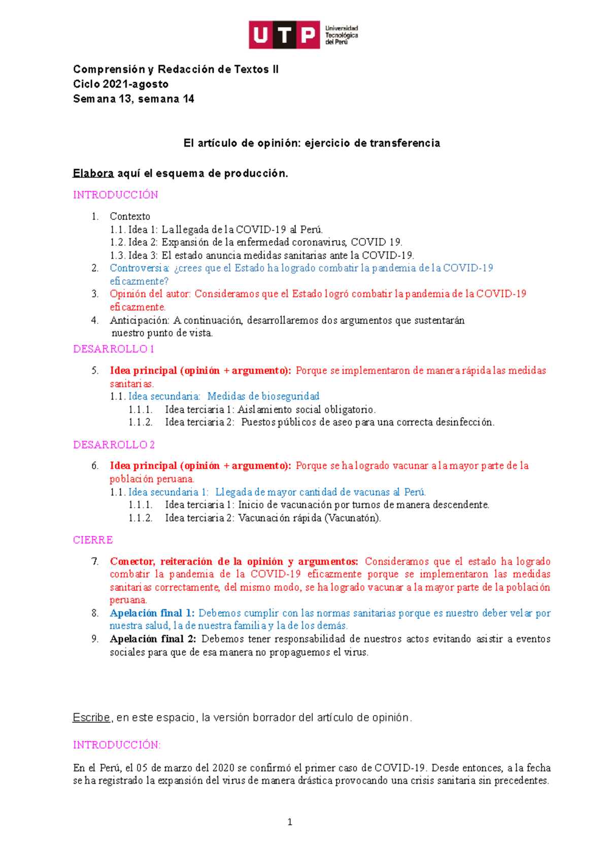 S13 Y S14 - El Artículo De Opinión Ejercicio De Transferencia Formato-1 ...