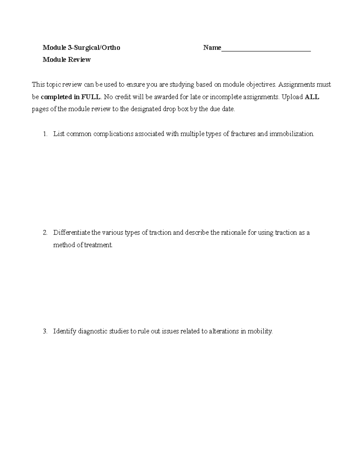 Module 3 Review Surgical Ortho - Module 3-Surgical/Ortho Name ...