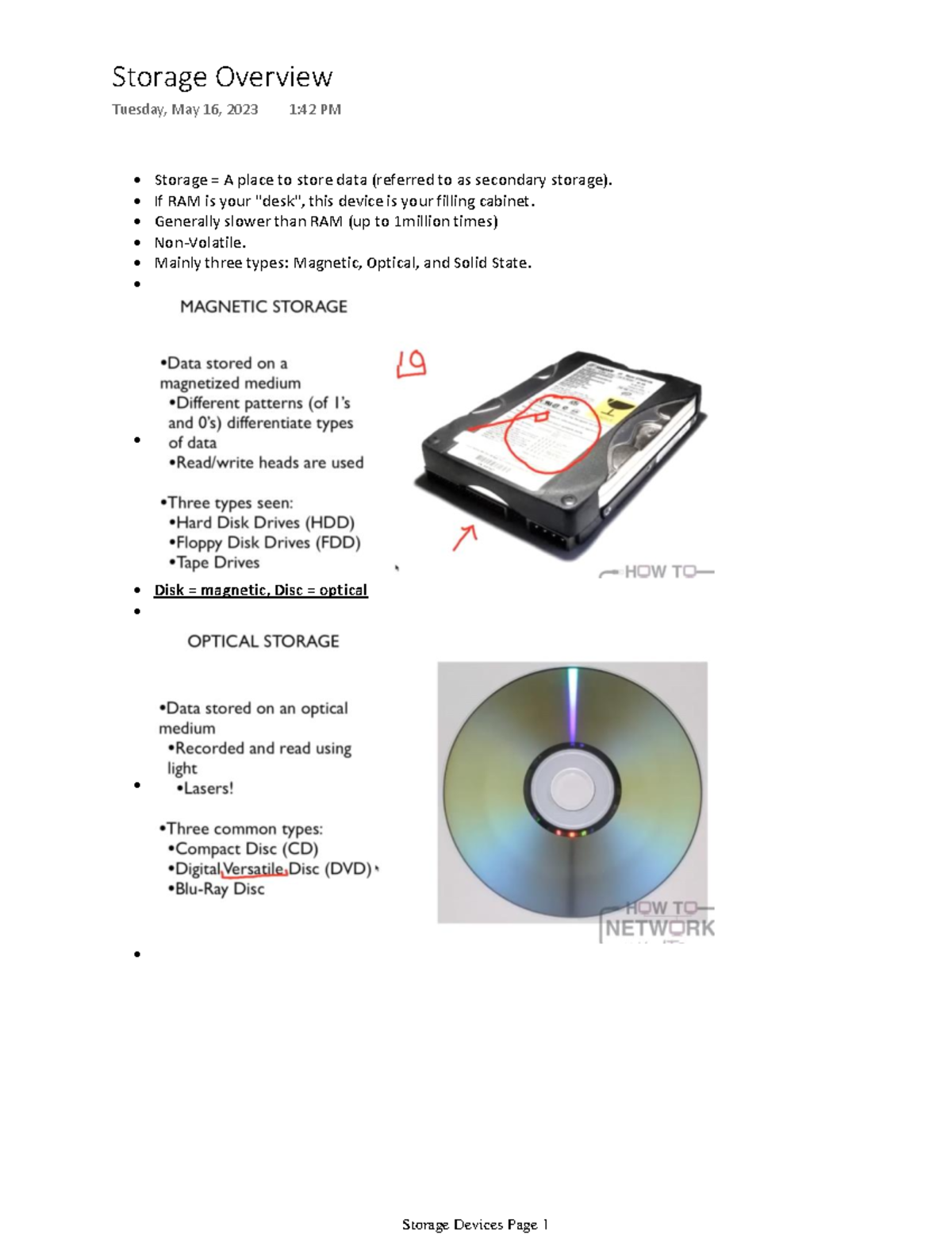Storage Devices - Notes I created from a youtube video I watched ...