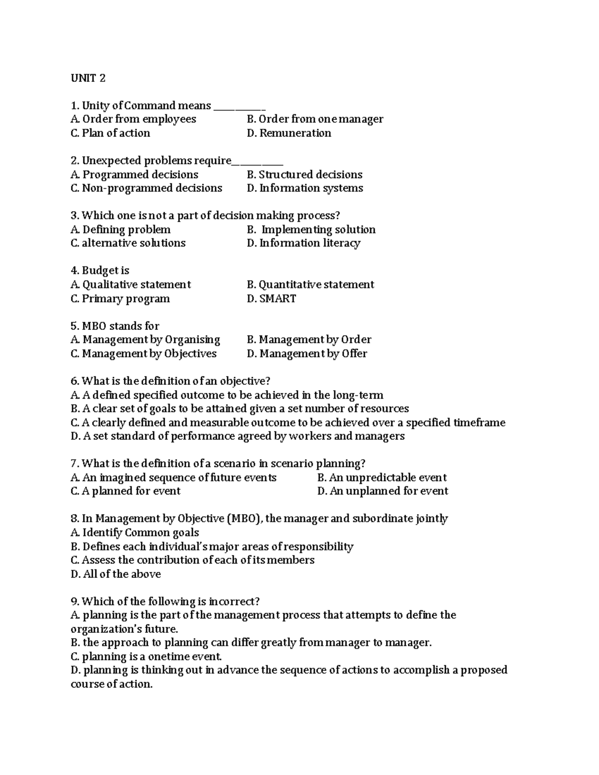 MPE 2 AND 3 Questions - By A.N.Revathy - UNIT 2 Unity of Command means ...