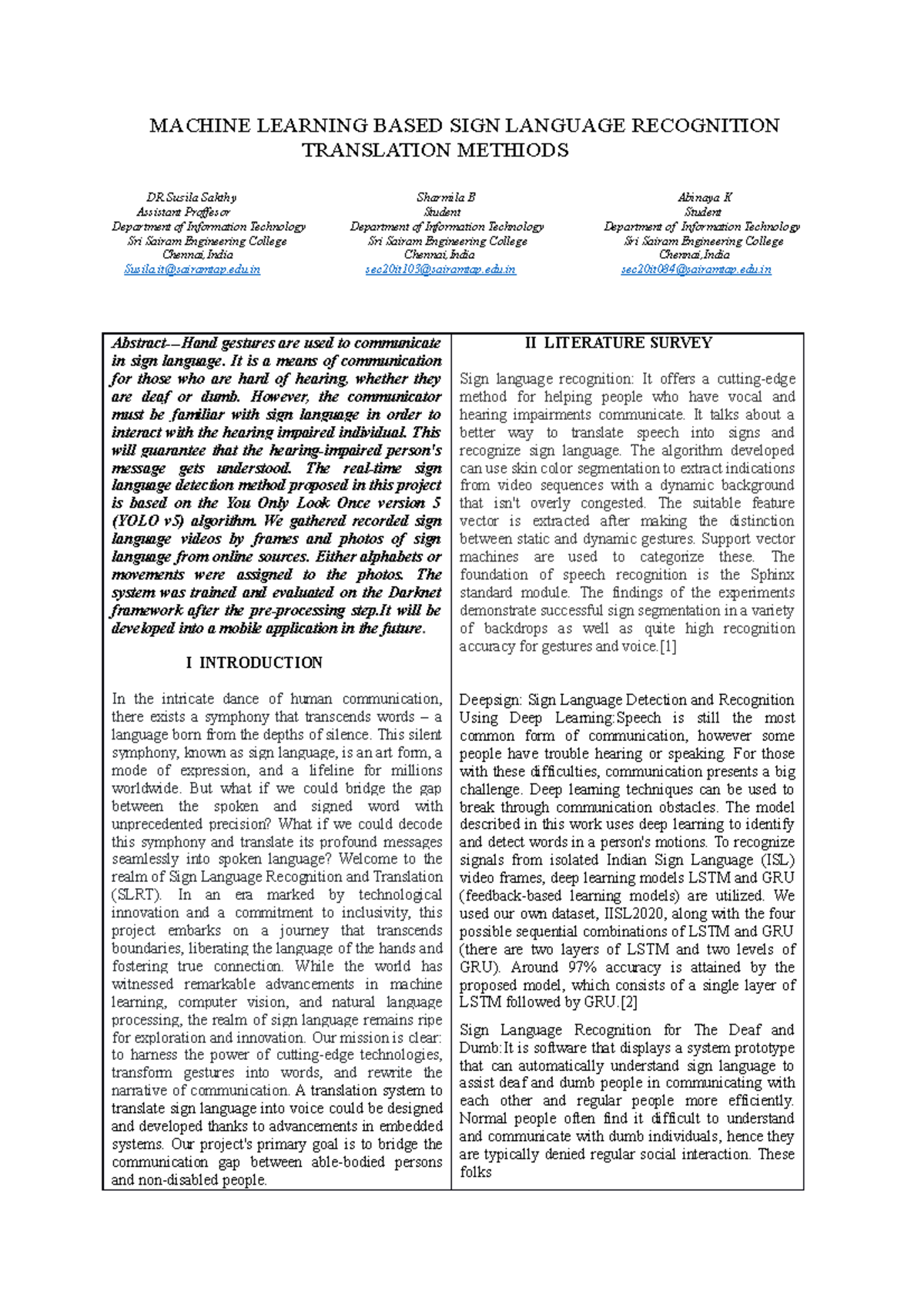 Machine Learning Based SIGN Language Recognition - MACHINE LEARNING ...