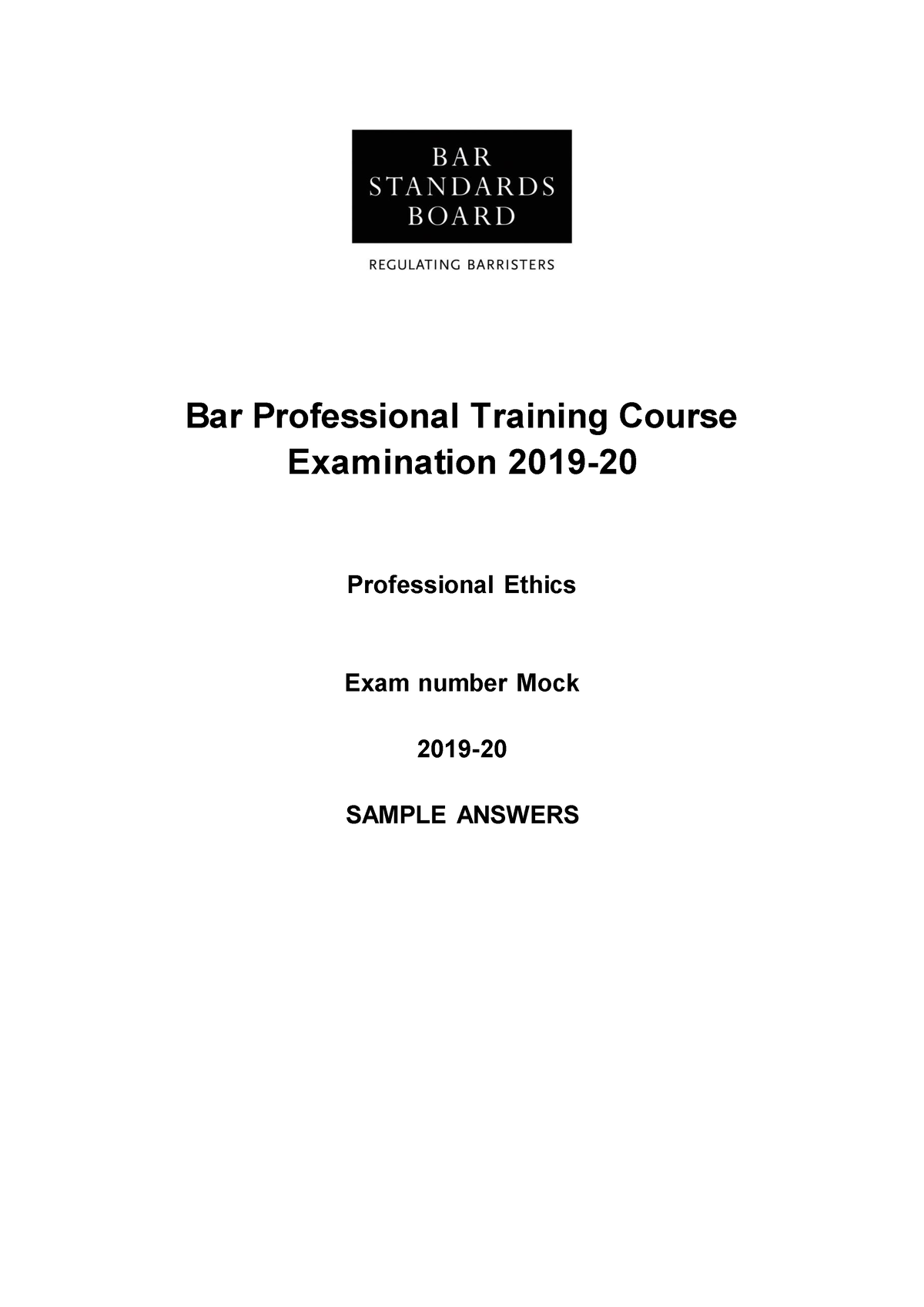 BSB - Ethics Mock Paper 2019-20 Sample Answers - Bar Professional ...