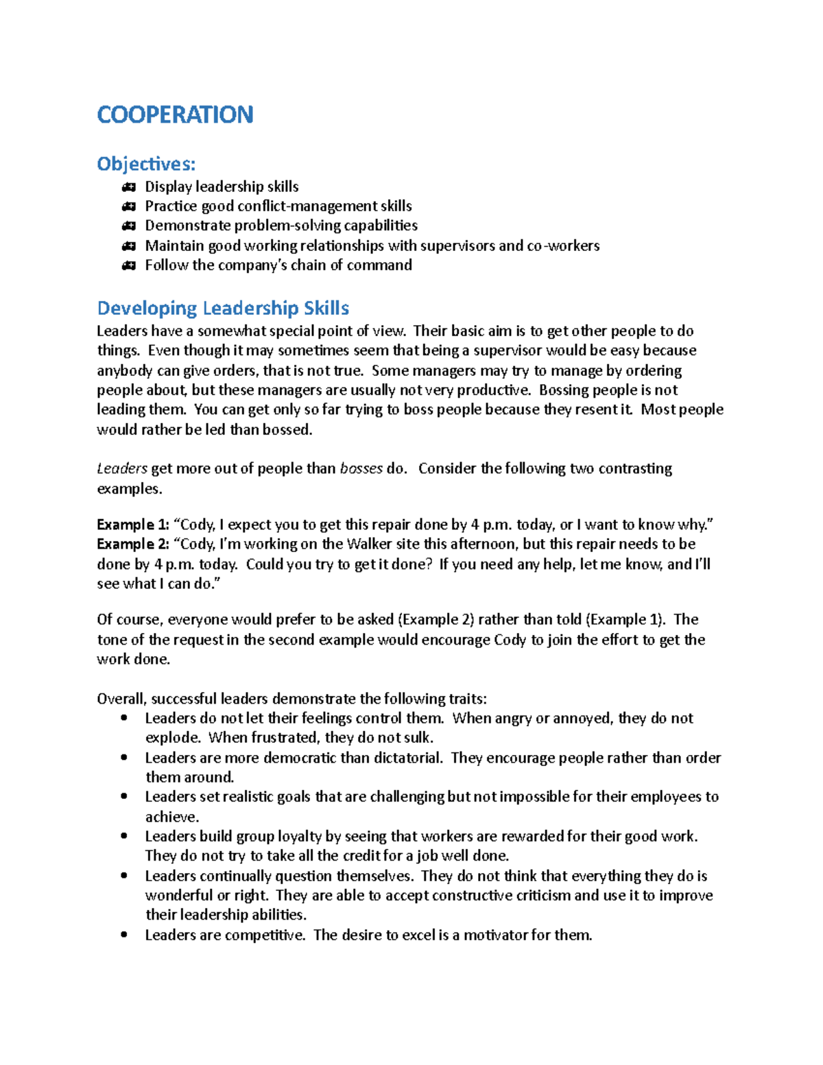 Leadership Cooperation Activities Assessment And Case Study ...