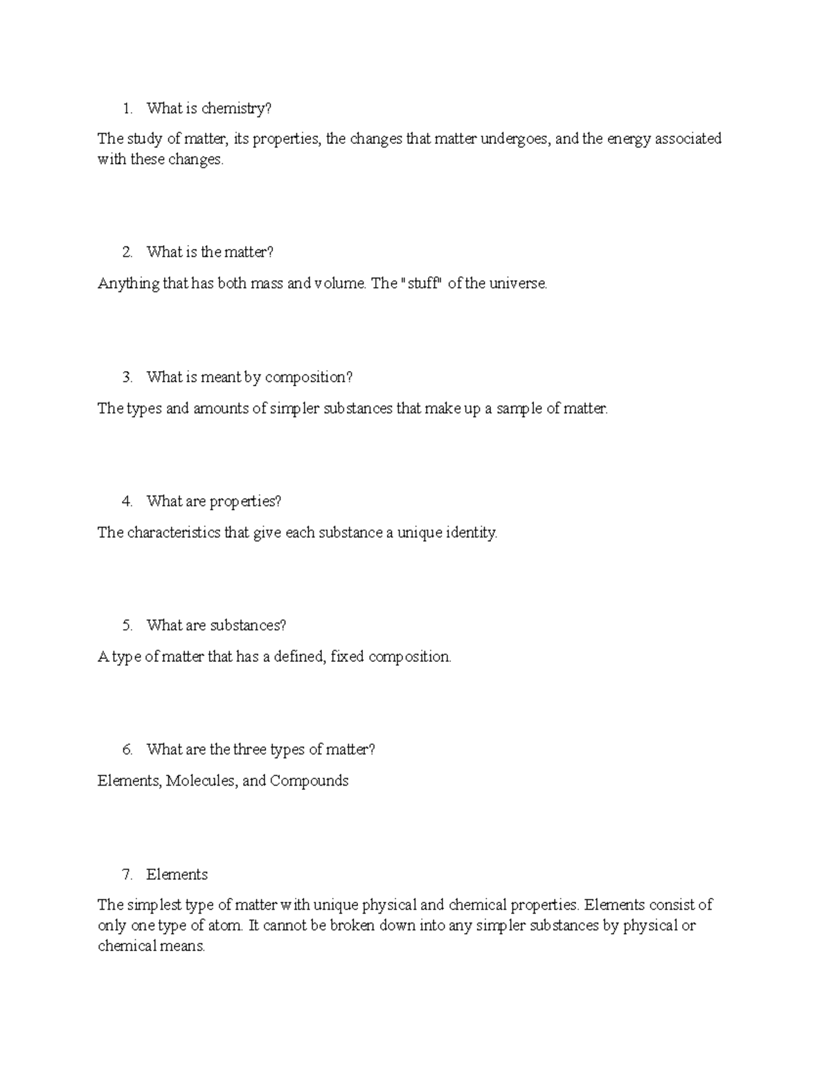 Chem 1 - homework notes - What is chemistry? The study of matter, its ...