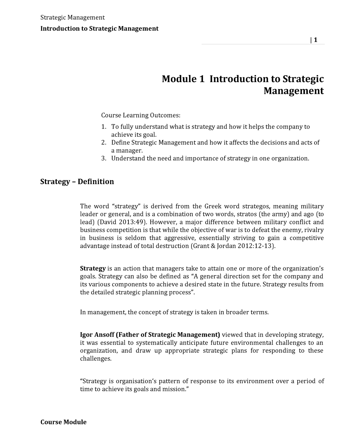 strategic management assignment introduction