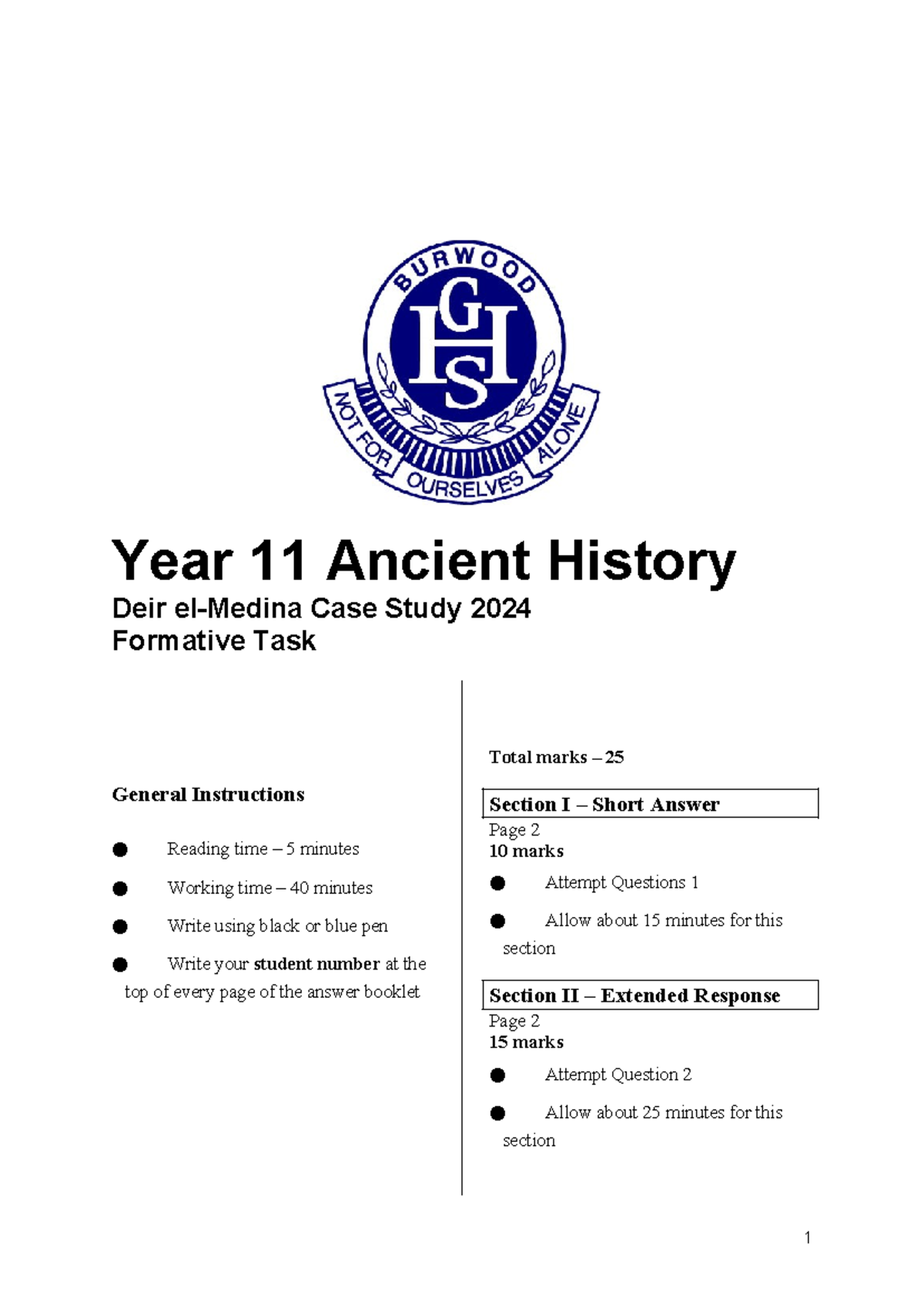 Year 11 AH DEM Formative Task 2024 - Year 11 Ancient History Deir el ...