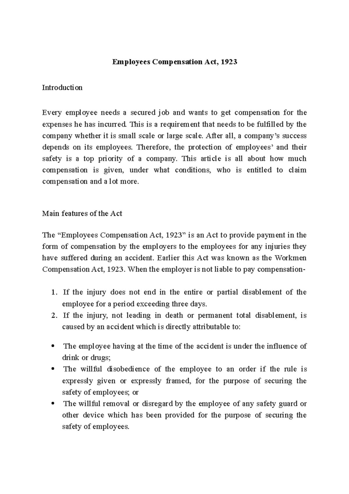 Employees compensation Act Compensation And Benefits MU Studocu