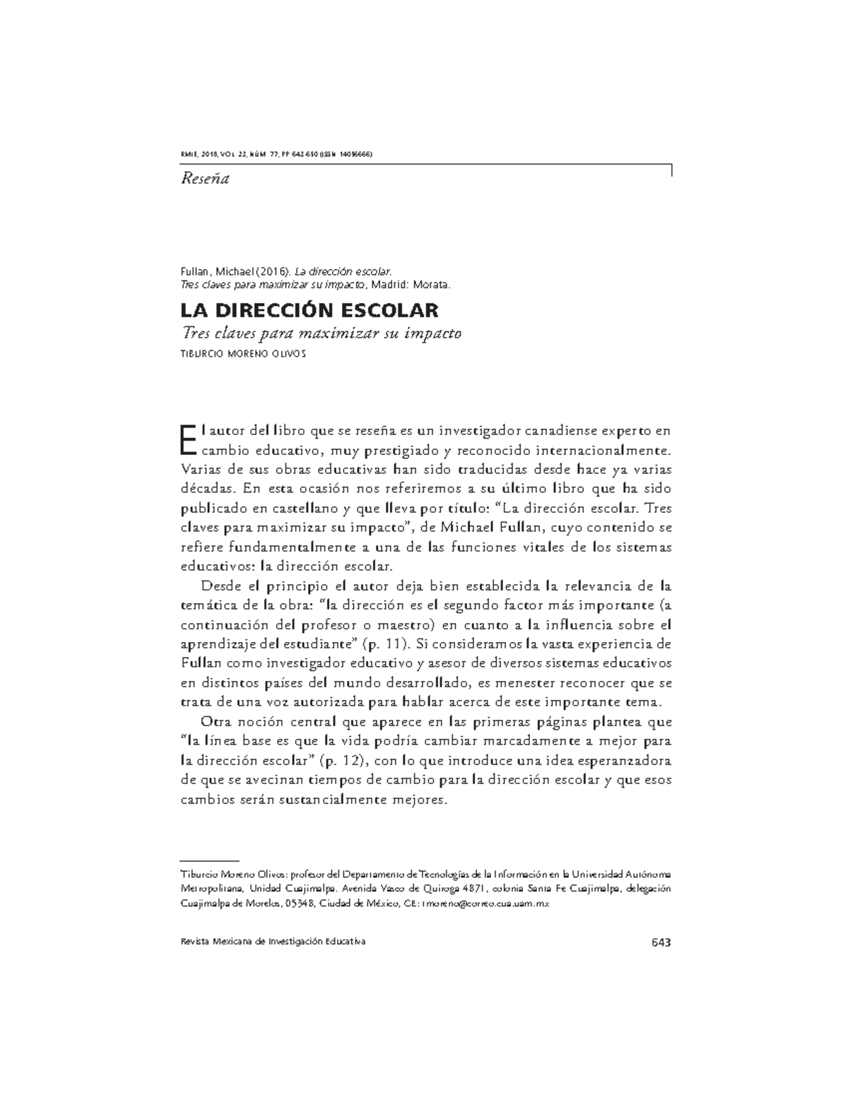 La dirección Escolar, tres claves - Revista Mexicana de Investigación ...