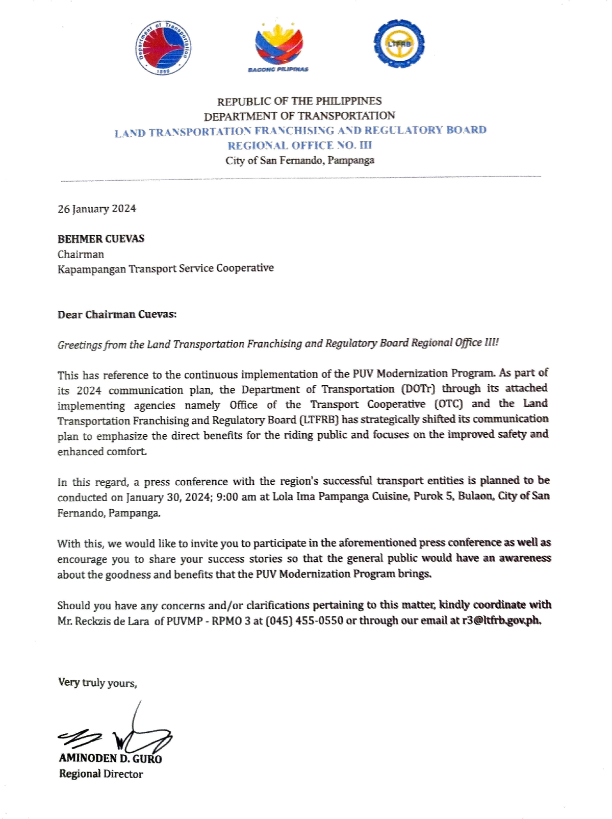 Kapampangan - Press Conference Letter - Bachelor of Science in ...