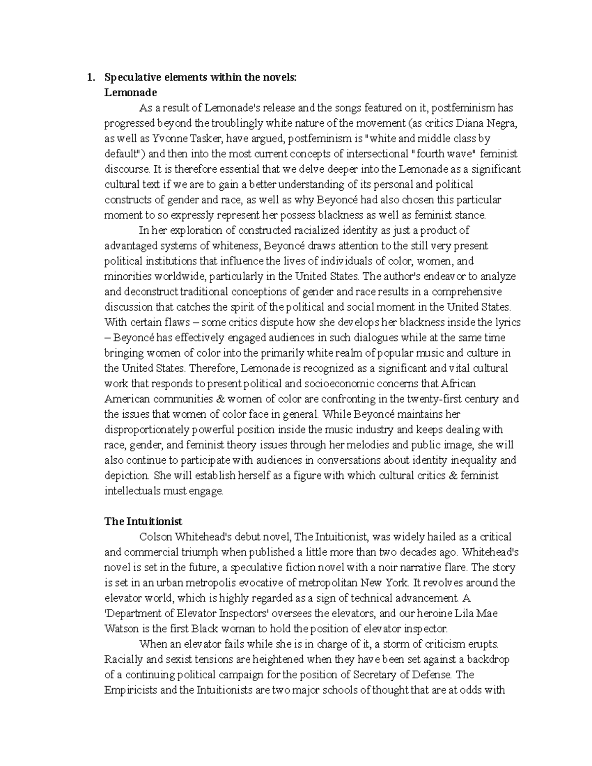 Critical Essay Part 1 ABC Speculative elements within the novels