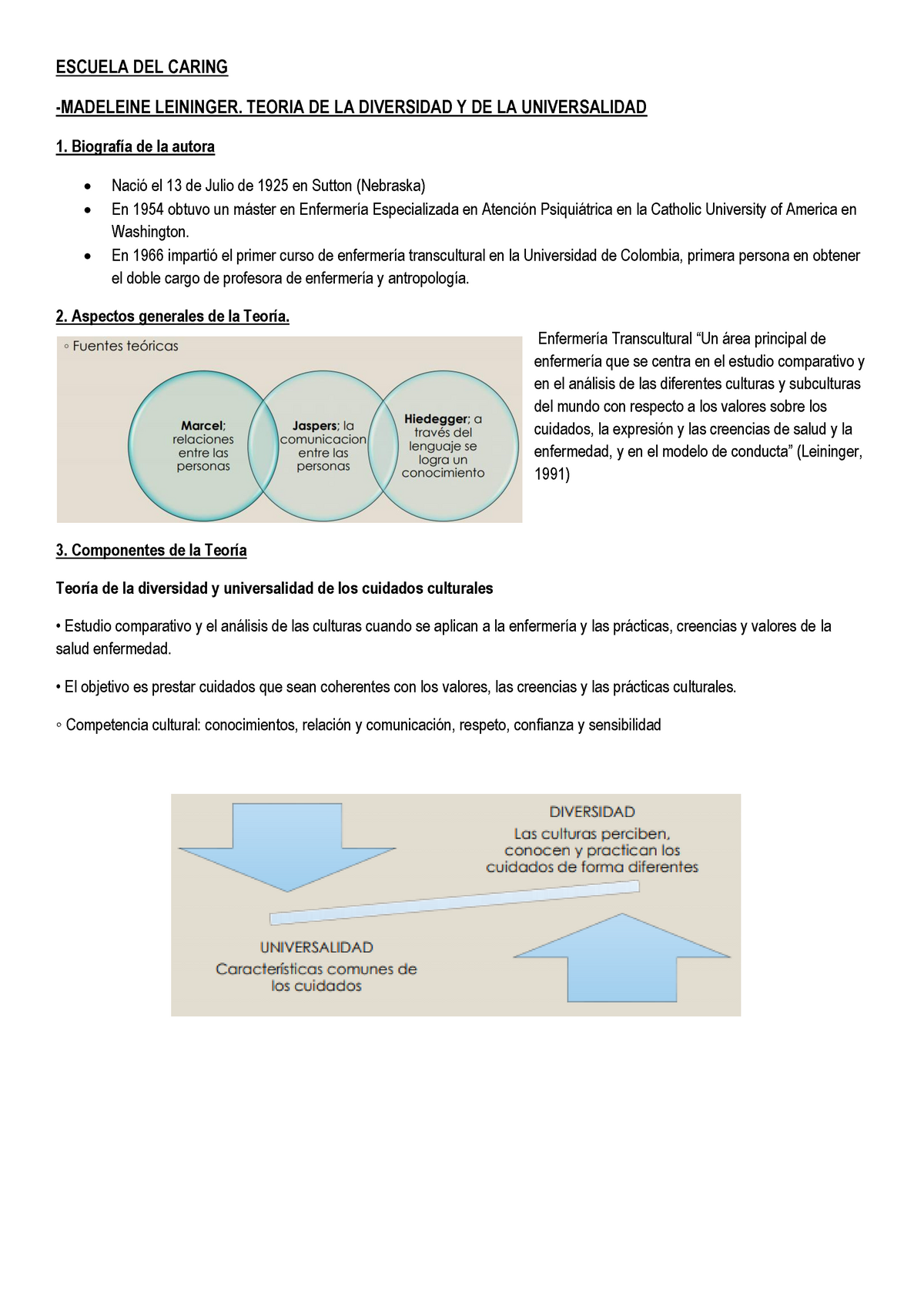 T13 Escuela DEL Caring. leininger - ESCUELA DEL CARING -MADELEINE LEININGER.  TEORIA DE LA DIVERSIDAD - Studocu