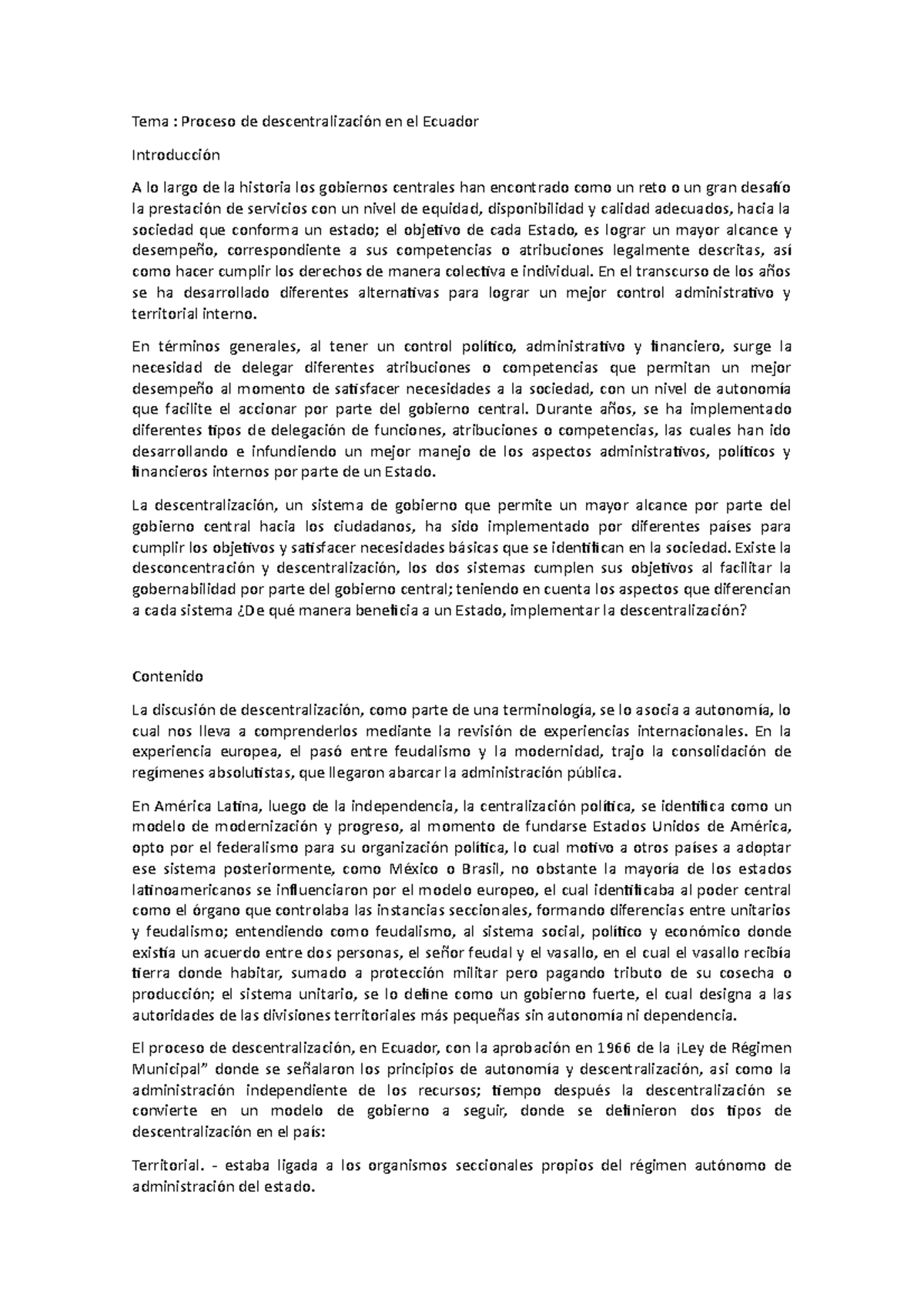 Proceso De La Descentralización En El Ecuador (ensayo 1) - Tema ...